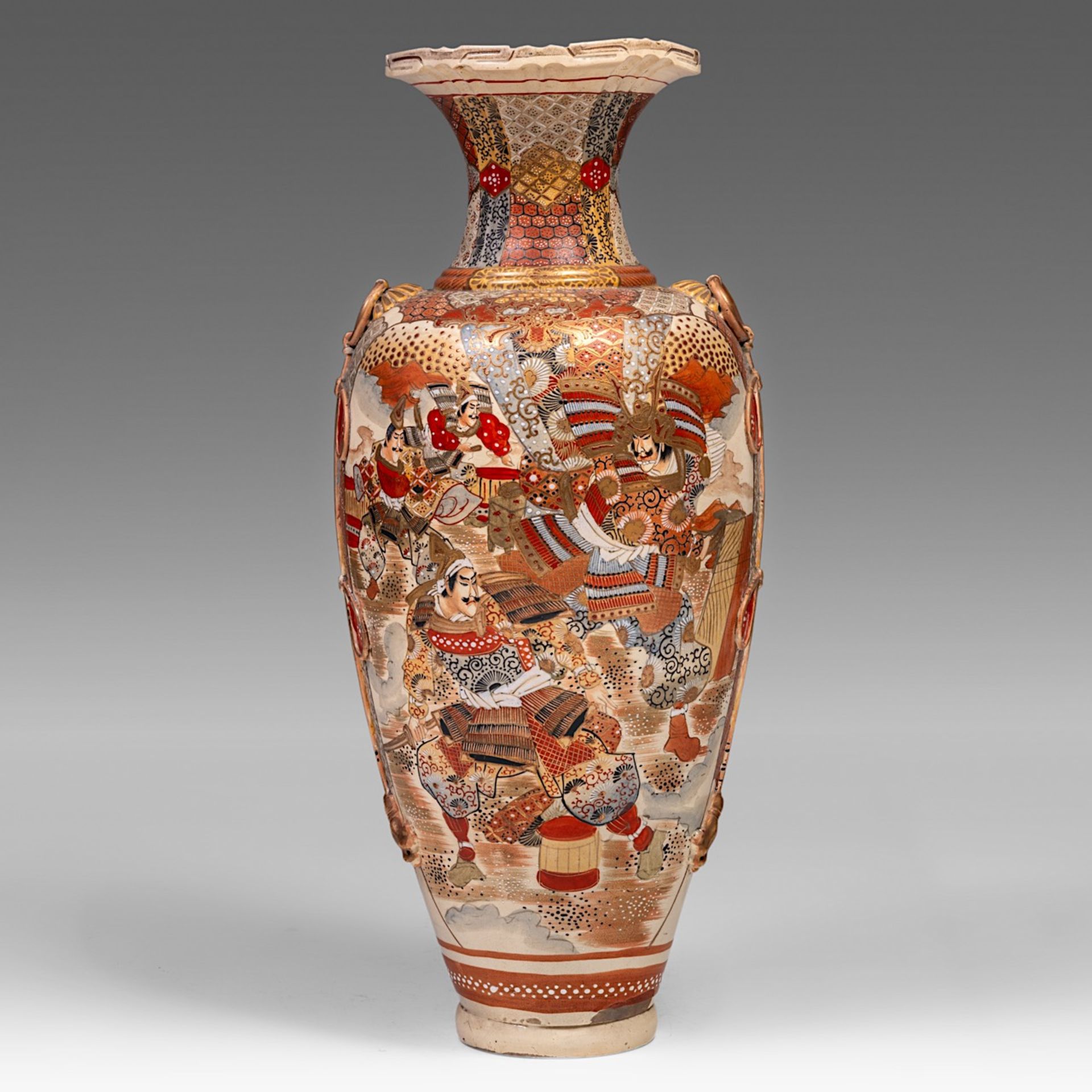 A large Japanese Satsuma 'Warriors' vase, Meiji period (1868-1912), H 89 cm