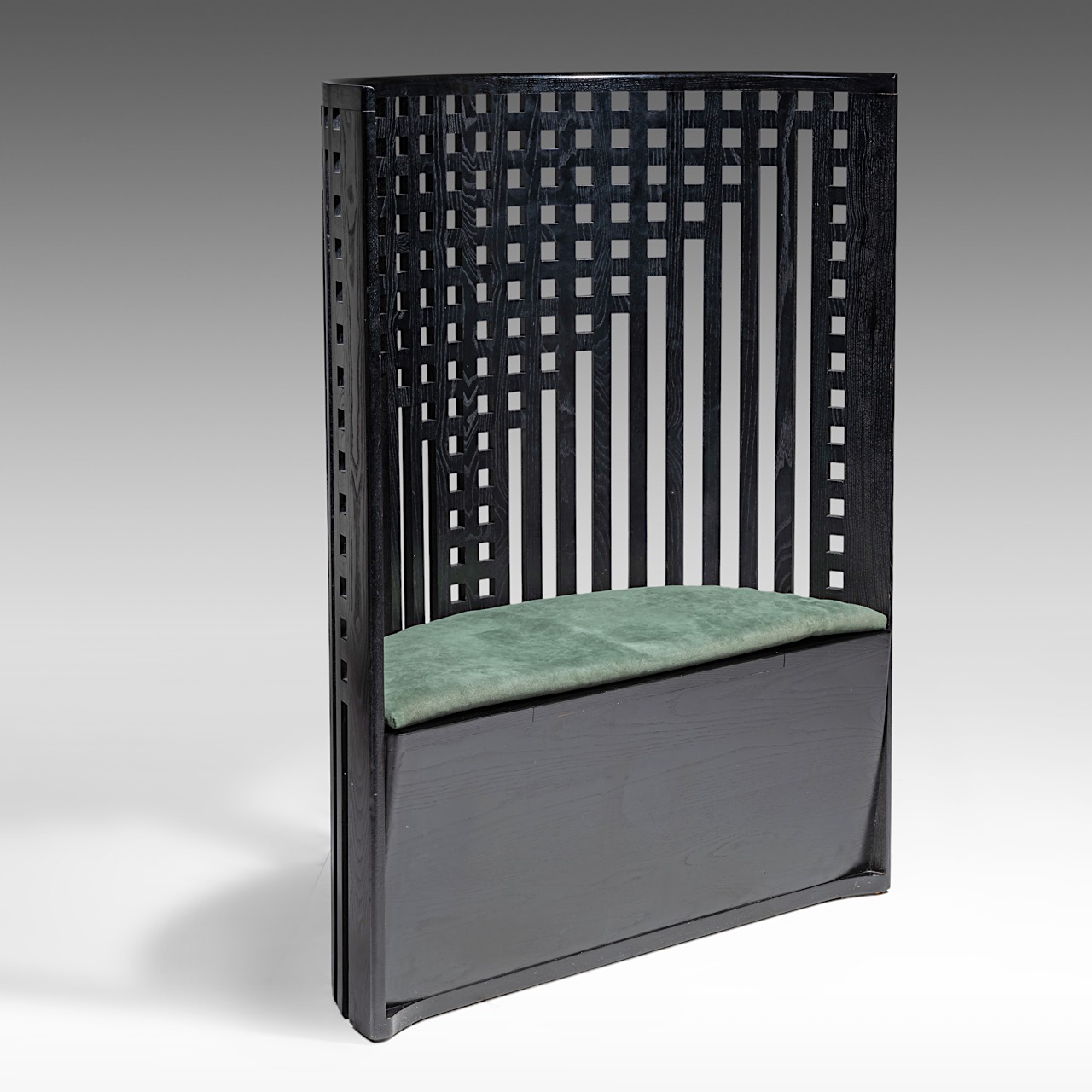A black painted 'Willow' Chair by Charles Rennie Mackintosh, H 120 - W 92 cm