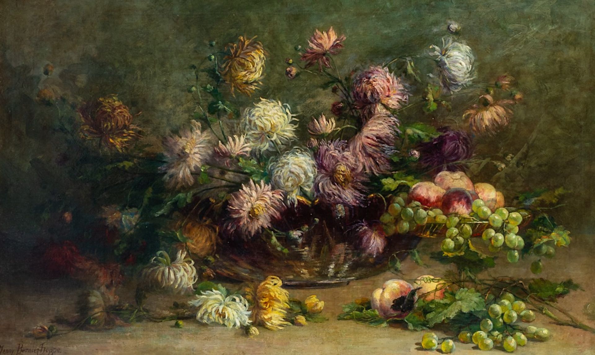 Jenny Bernier-Hoppe (1870-1934), flower still life, oil on canvas 65 x 105 cm. (25.5 x 41.3 in.), Fr