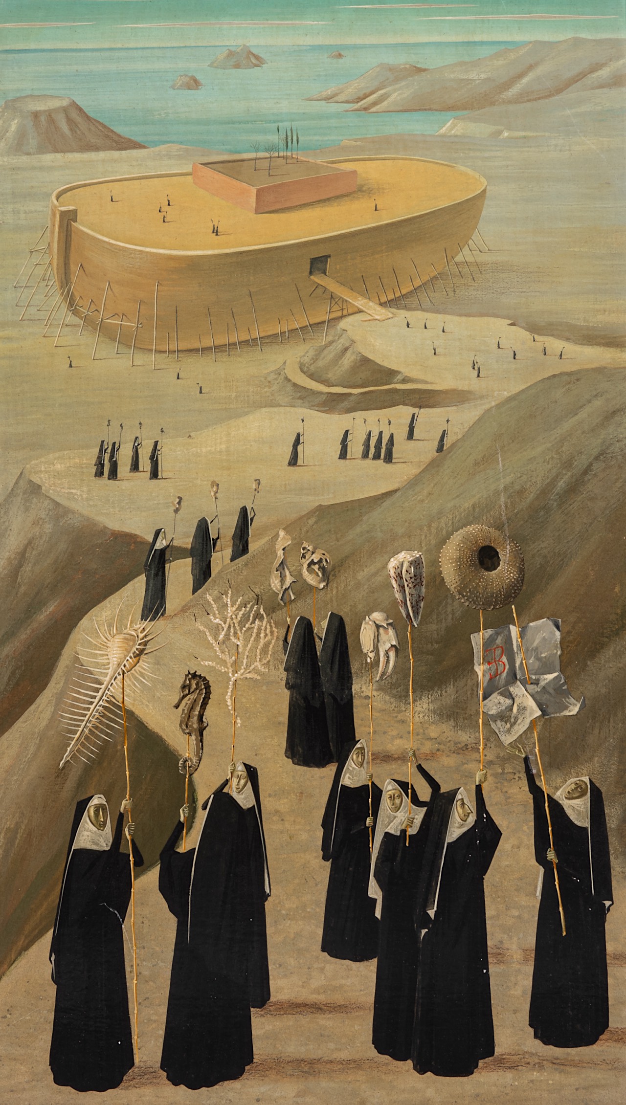 Enrico Brandani (1914-1979), Noah's arc, oil on panel 70 x 40 cm. (27.5 x 15 3/4 in.), Frame: 88 x 5