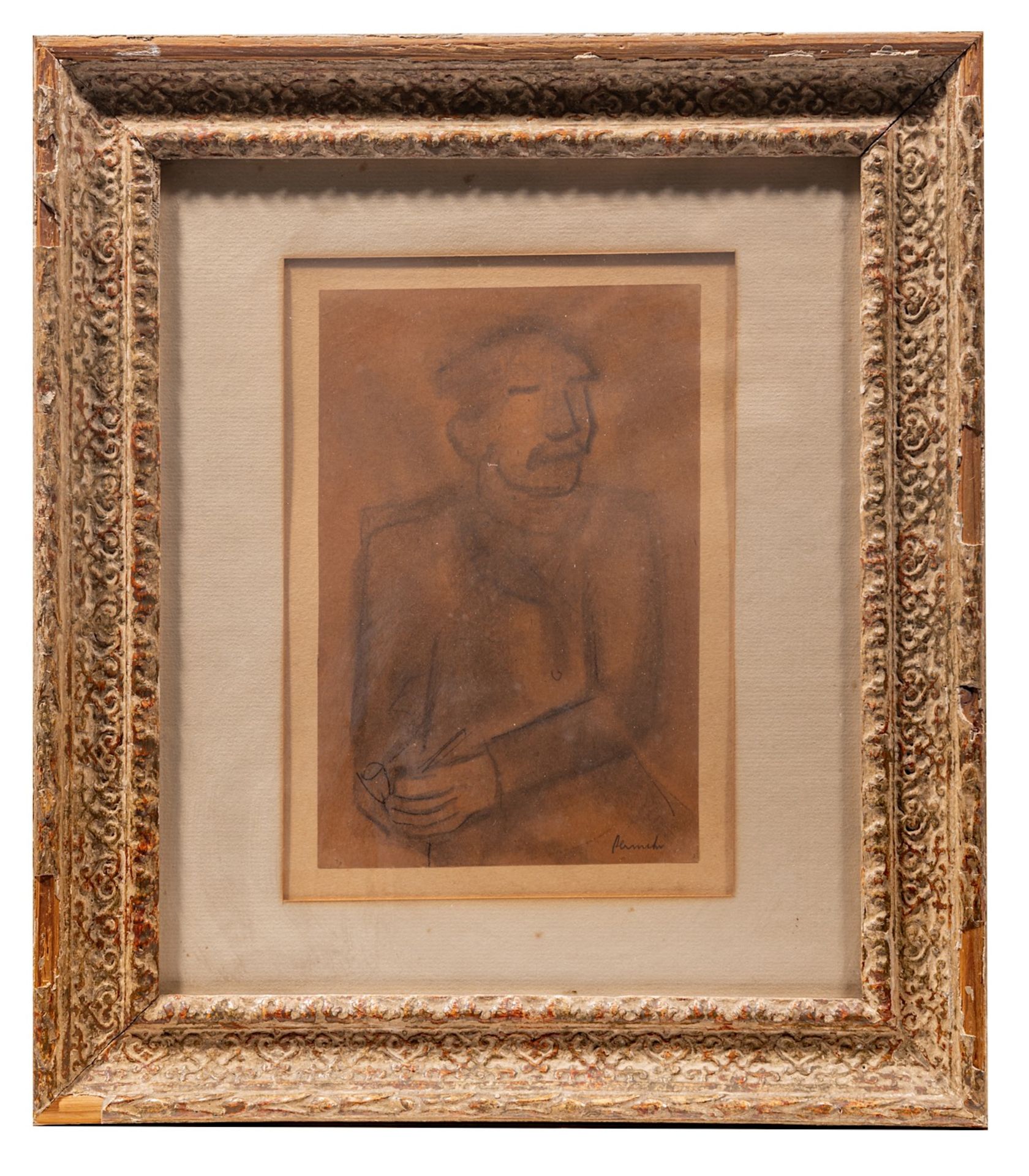 Constant Permeke (1886-1952), the pipe smoker, charcoal on paper 21 x 14 cm. (8.2 x 5.5 in.), Frame: - Bild 2 aus 4
