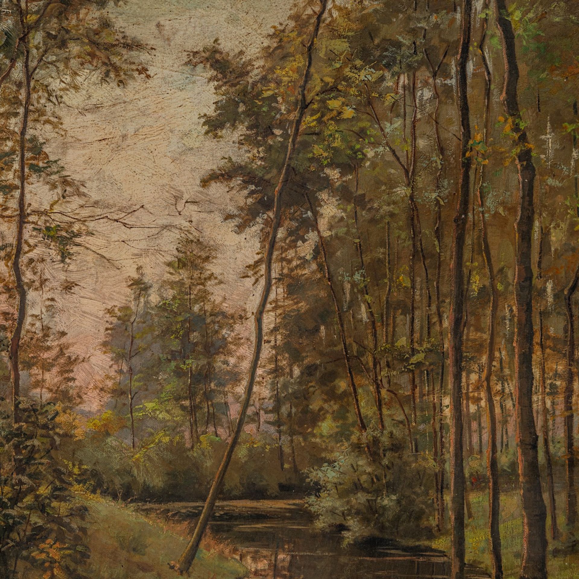 Pieter Stobbaerts (1865-1948), creeck in a forest, 1888, oil on canvas 80 x 55 cm. (31 1/2 x 21.6 in - Image 6 of 6
