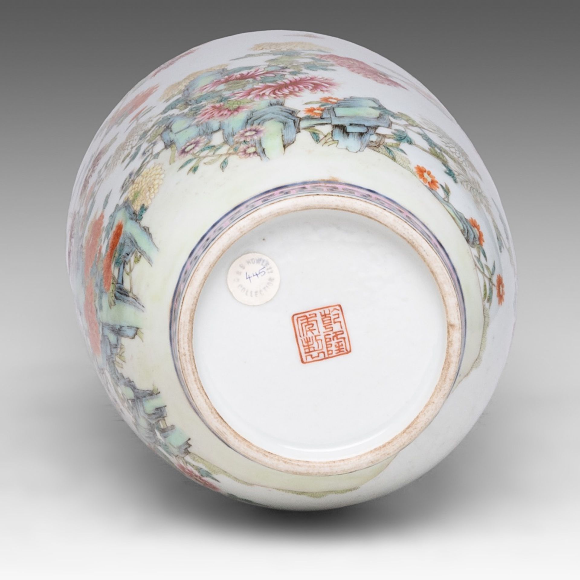 A Chinese famille rose 'Flower Garden' vase, the back with a signed text, with a Qianlong mark, H 32 - Bild 6 aus 6