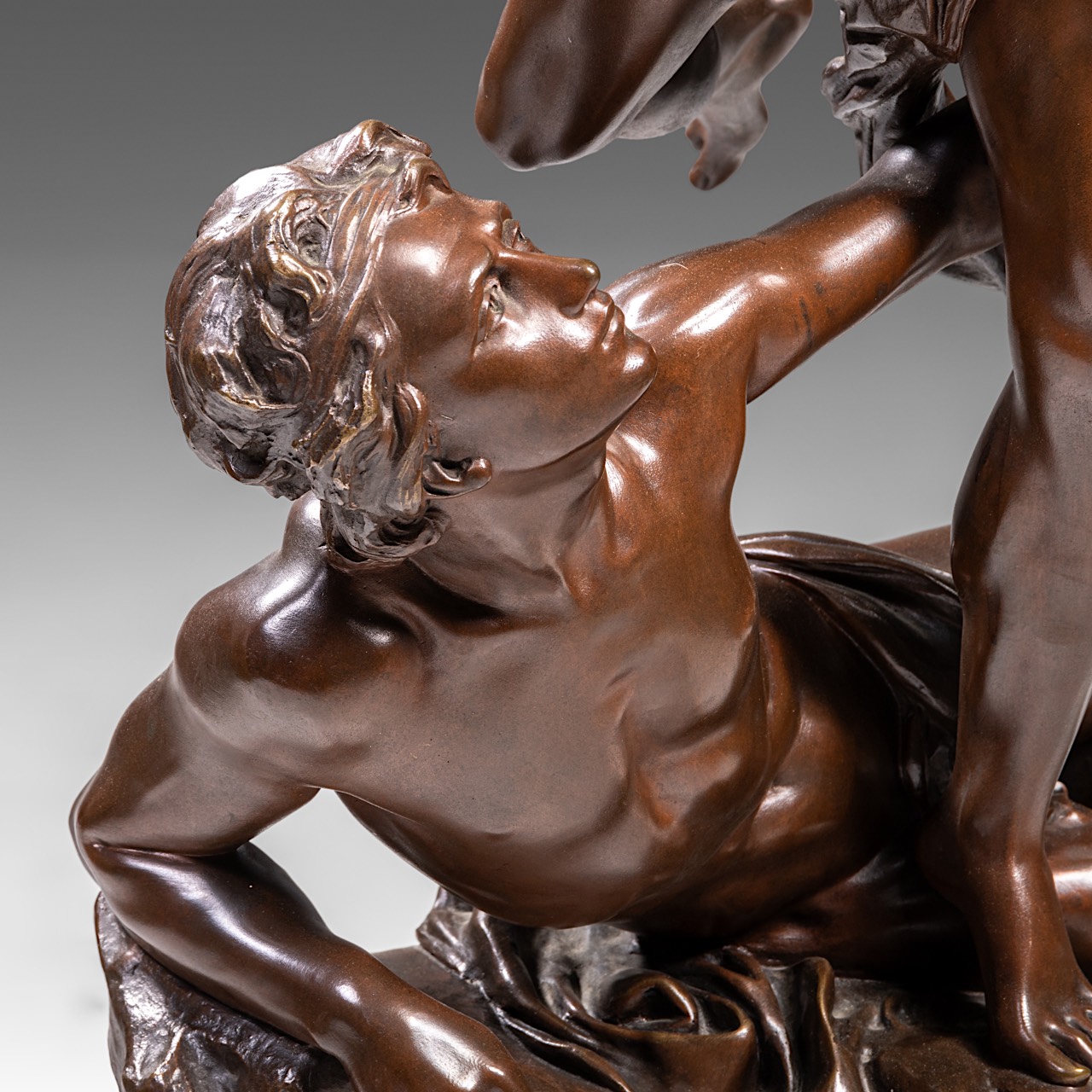 Charles Vital-Cornu (1851/53-1927), 'Le Reveil du Genie', patinated bronze on a Griotte marble base, - Image 9 of 11