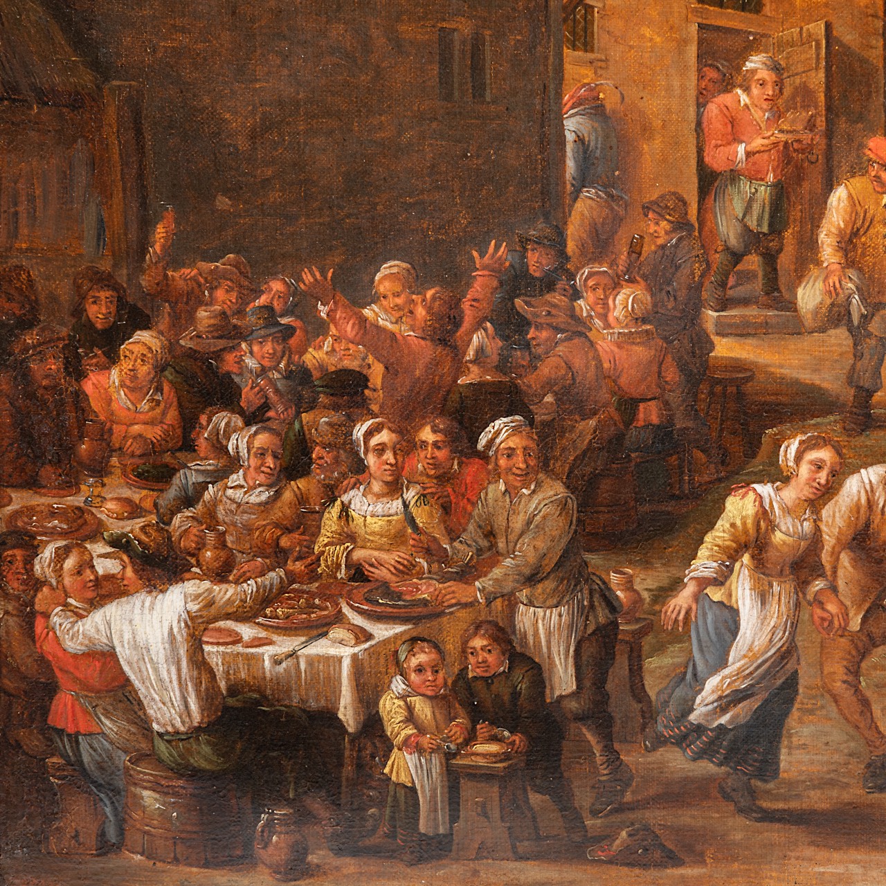 Attrib. to David II Teniers (1610-1690), village with an inn and peasants feasting and dancing, oil - Image 4 of 10