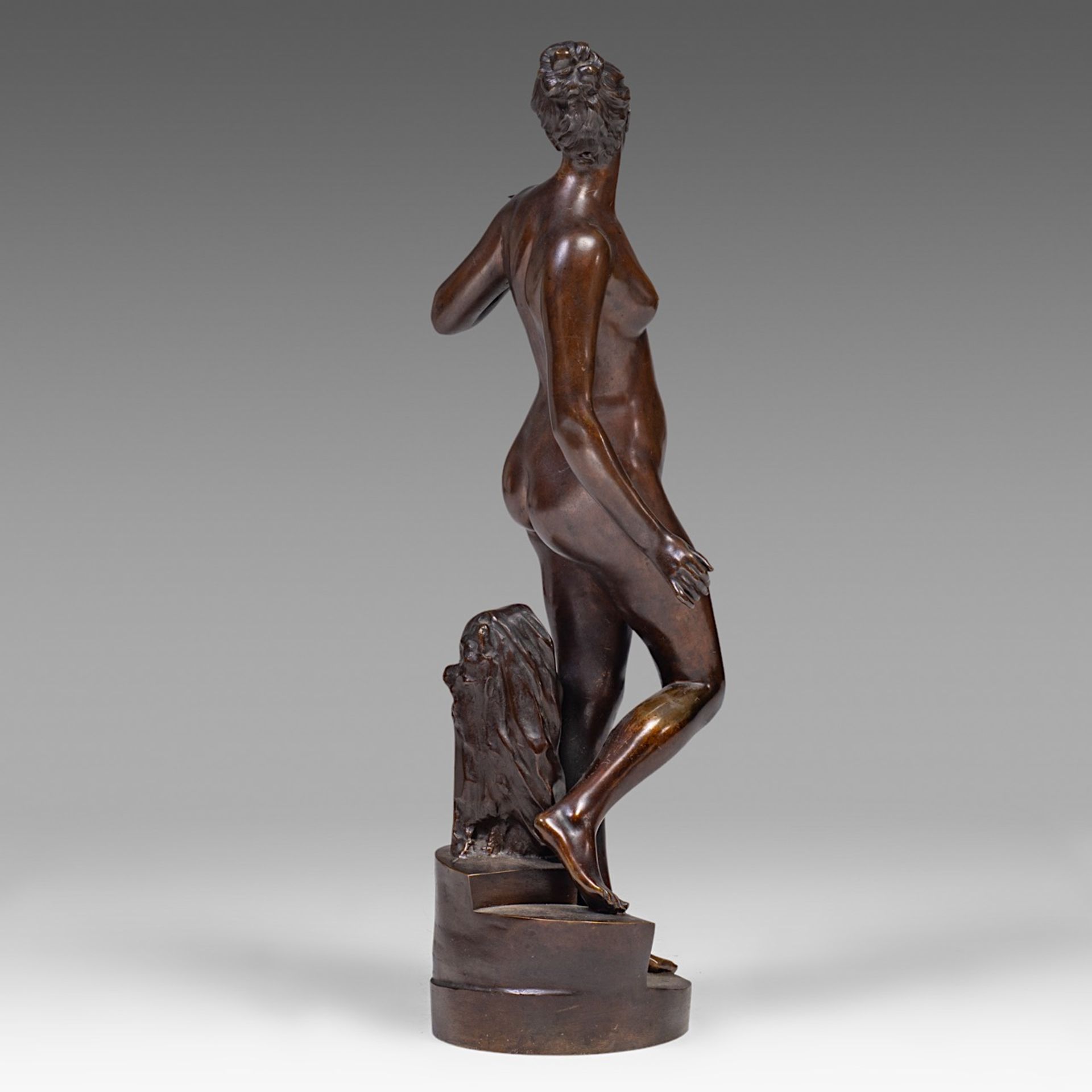 Signed 'Telemaque', Venus with bird, patinated bronze, H 75 cm - Image 5 of 10
