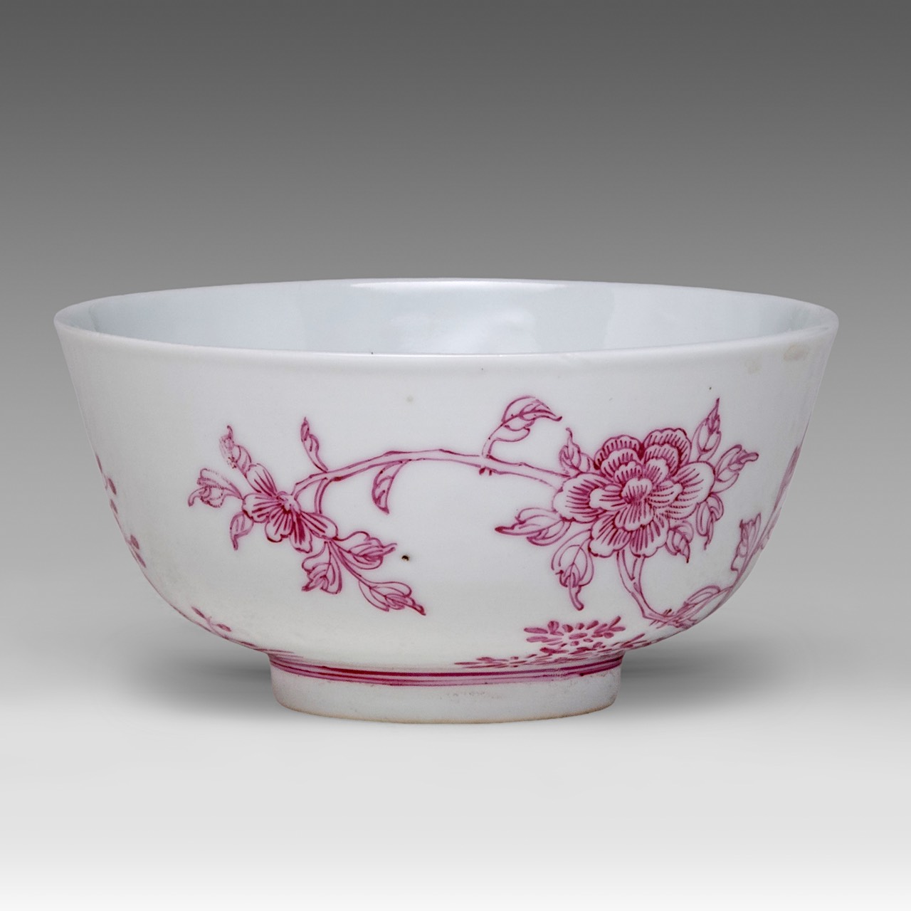 Two Chinese bowls enamelled in puce, 'Fruiting Pomegranate' and 'Magpies and Peonies', Guangxu mark - Image 4 of 13