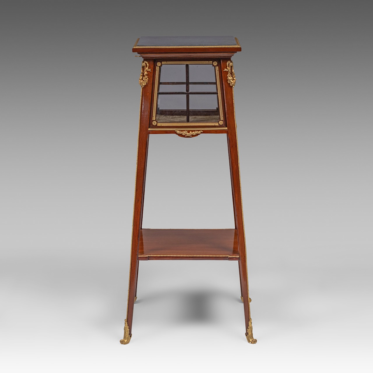 A Louis XVI-style mahogany veneered occasional table with a jewellery display case and a marble top, - Image 4 of 5