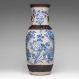 A Chinese blue and white 'Dragons amongst Peonies' Nanking stoneware vase, 19thC, H 51,5 cm