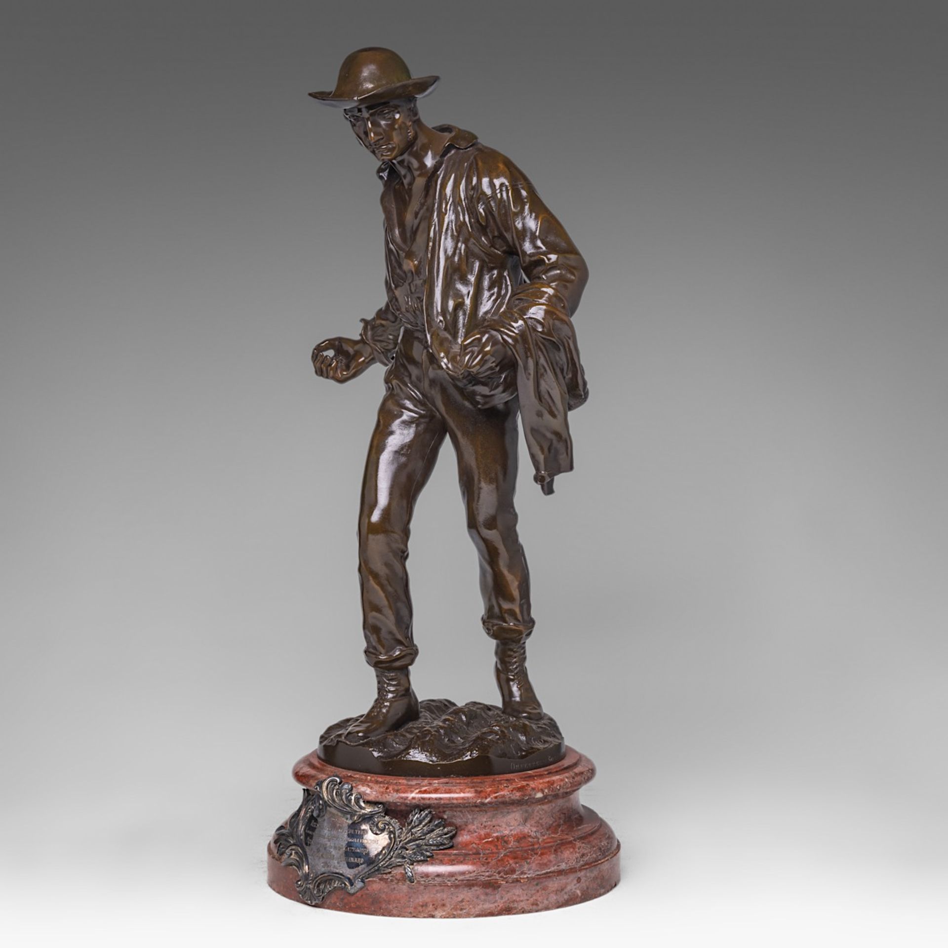 Emile Louis Truffot (1843-1896), the sower, patinated bronze on a marble base, H 64 cm (total) - Bild 2 aus 7