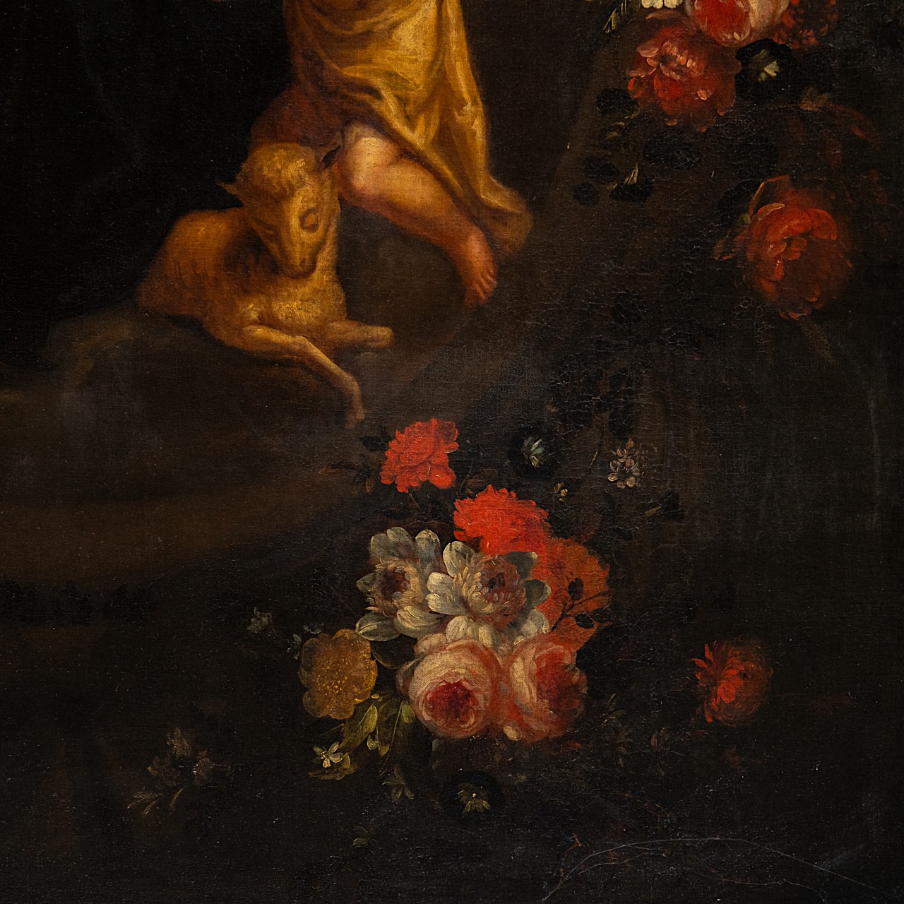 The Holy Family in a flower wreath, 17thC, Flemish School, oil on canvas 195 x 138 cm. (76.7 x 54.3 - Image 9 of 10