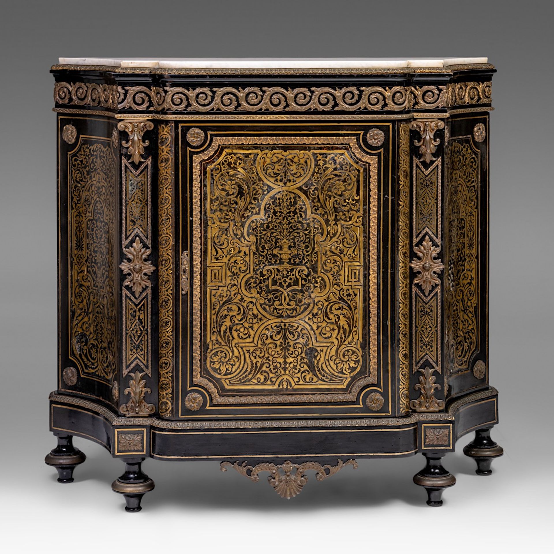A Napoleon III (1852-1870) Boulle work 'meuble d'appui' with a marble top and gilt bronze mounts, H - Bild 2 aus 7