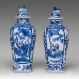 A near pair of Chinese blue and white 'Li Tieguai' lidded vases, with a Kangxi mark, 19thC, Total H