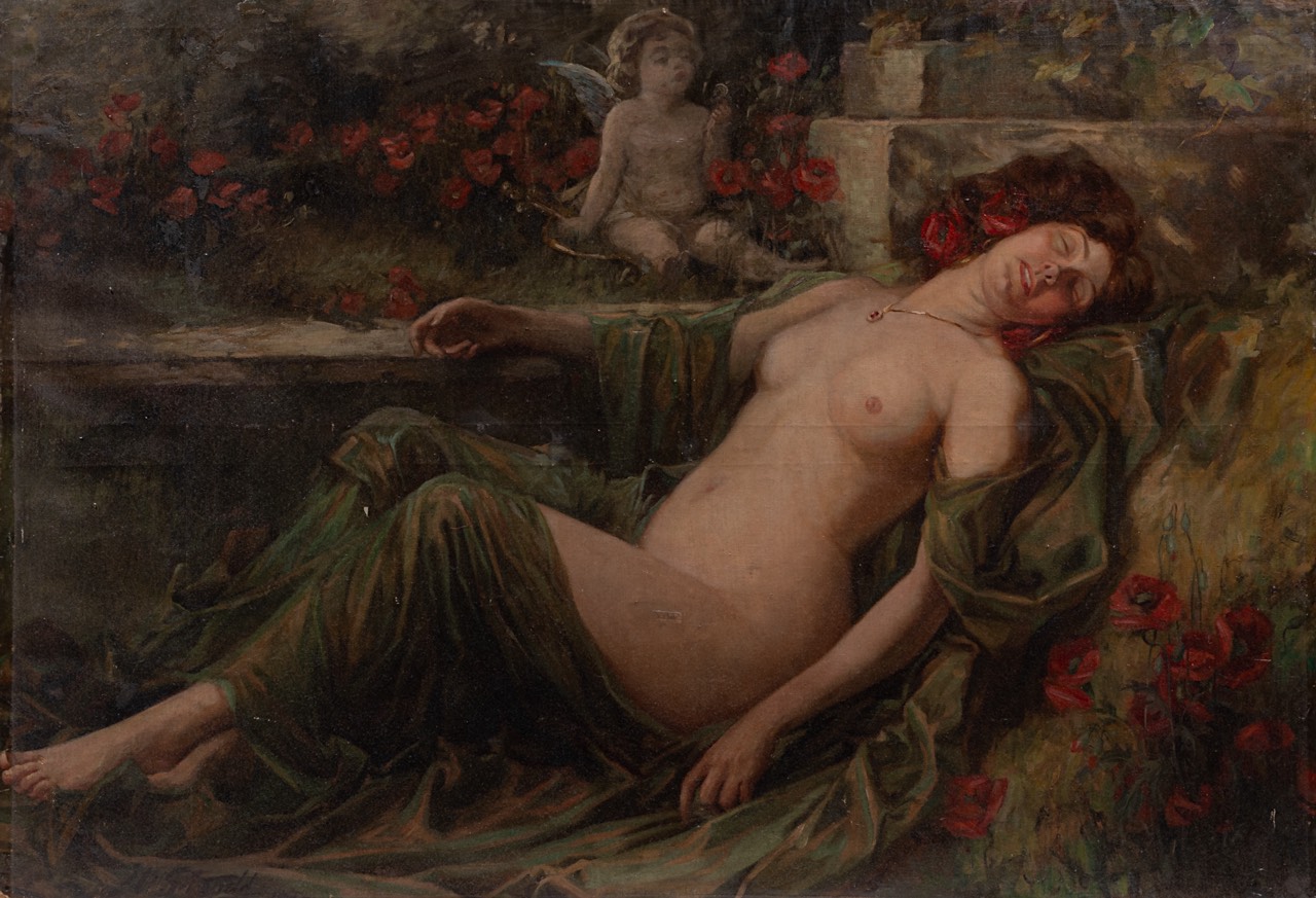 John William Schofield (1865-1944), sleeping nude, oil on canvas 110 x 160 cm. (43.3 x 62.9 in.)