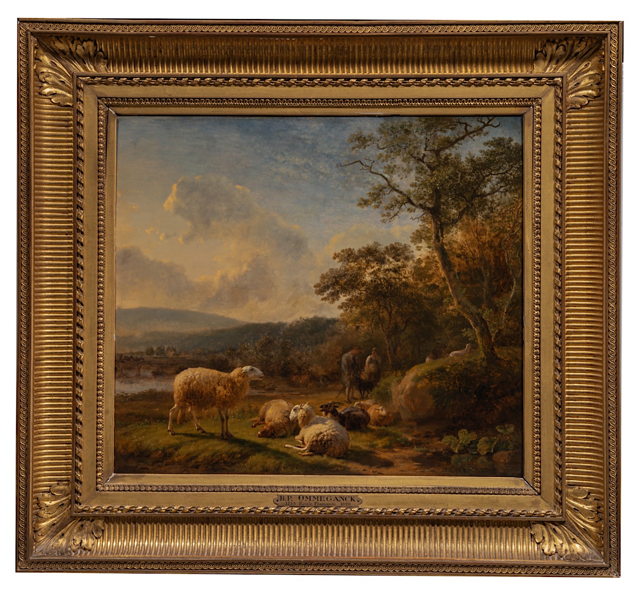 Balthazar Paul Ommeganck (1755-1826), shepherds with resting flock of sheep, oil on panel 50 x 60 cm - Image 2 of 7