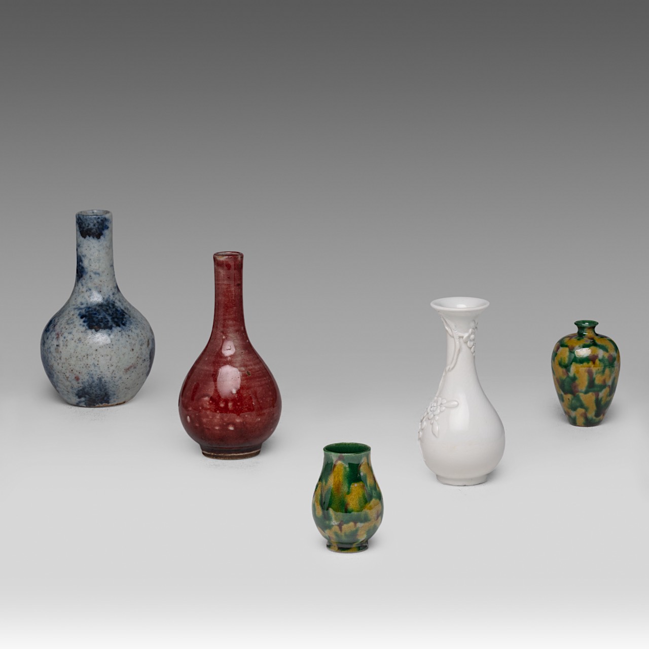 A collection of five Chinese monochrome glazed miniature vases, including a copper red and underglaz - Image 2 of 6