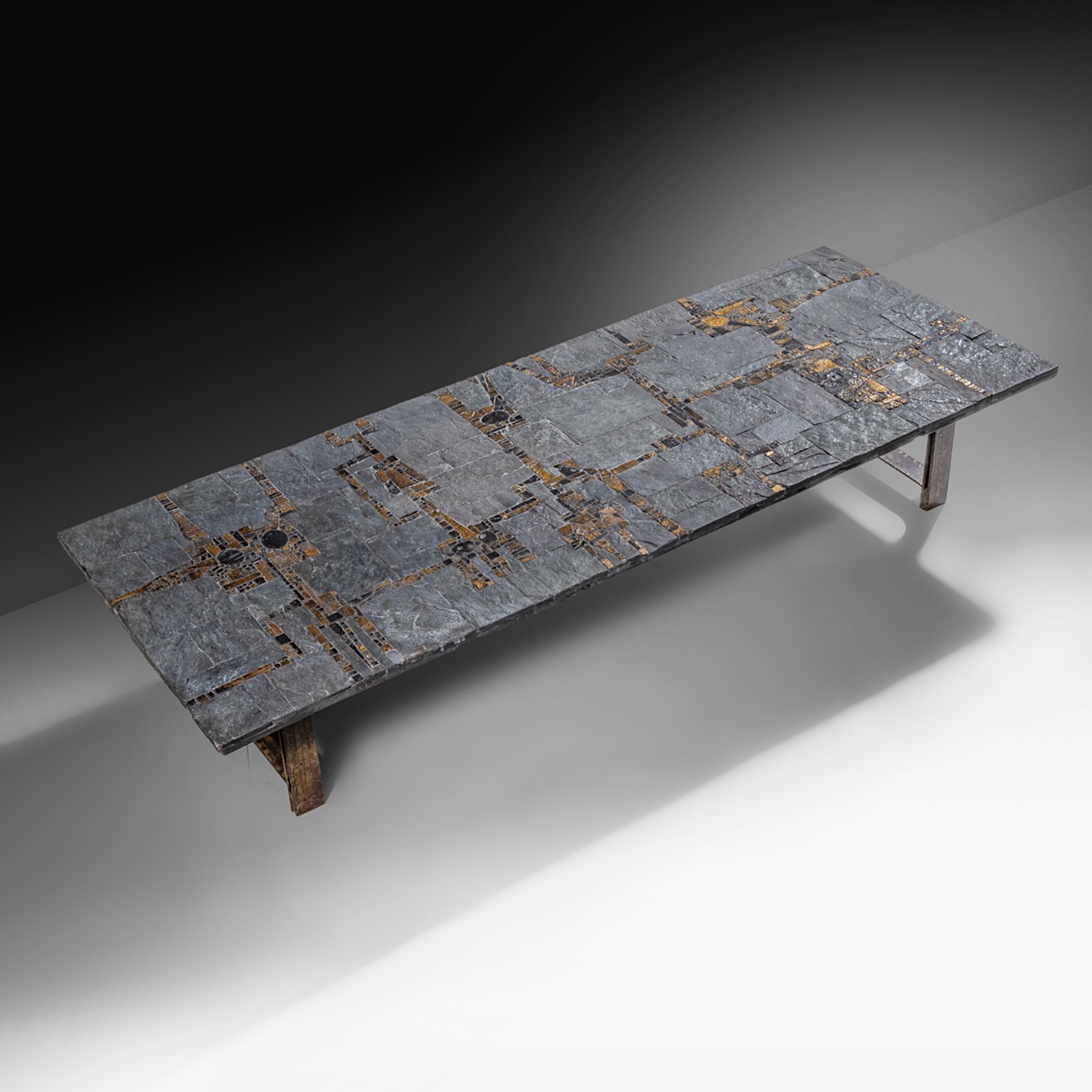 A vintage '60s Pia Manu coffee table, slate stone and gilt-glazed ceramic table top on a steel frame - Image 2 of 16