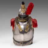 Cuirass and helmet for the French cuirassiers, metal, brass and textile, 1859-1872 73 x 30 x 38 cm.