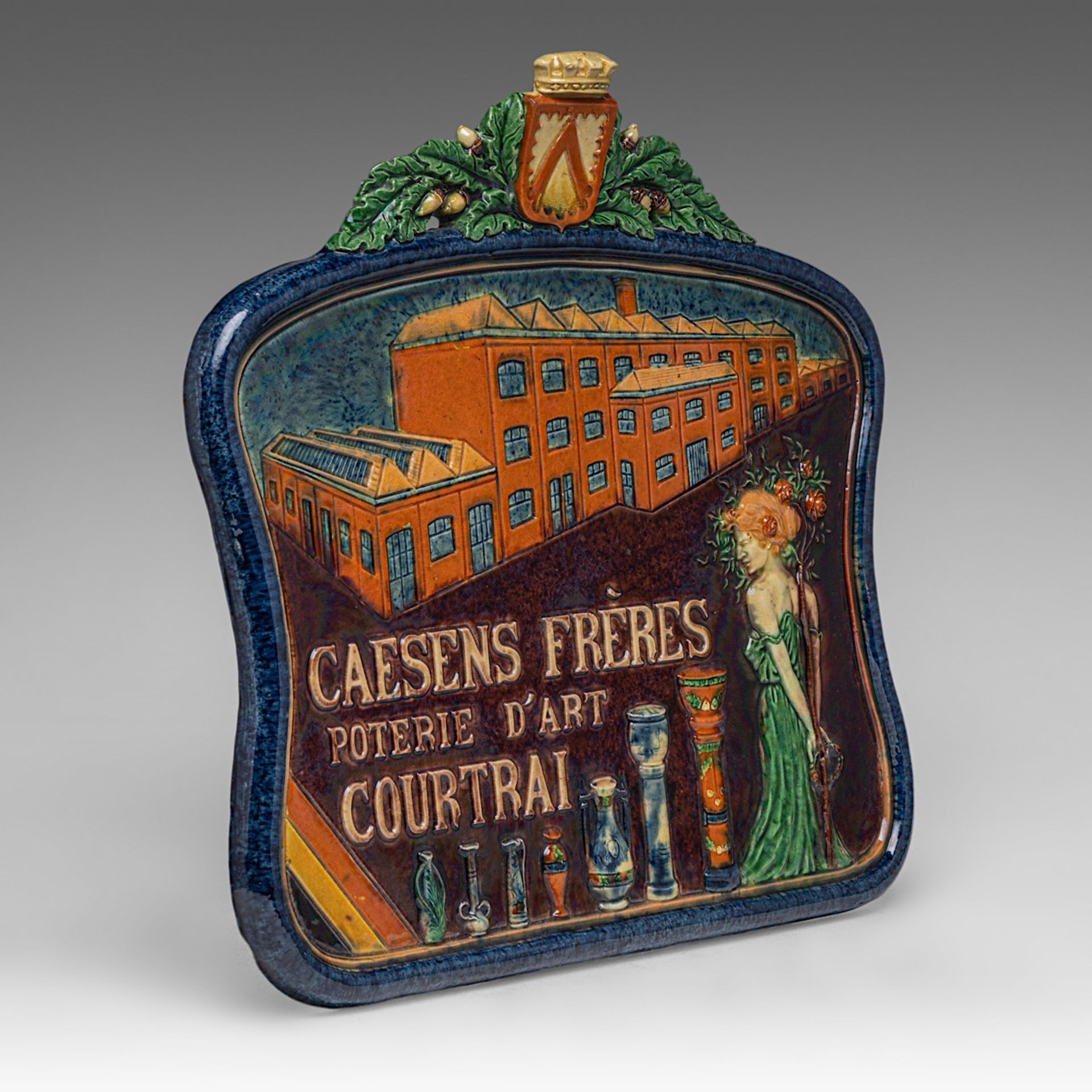 A rare commercial polychrome earthenware plaquette of the Caesens pottery manufactory, Courtrai, ca. - Bild 2 aus 4
