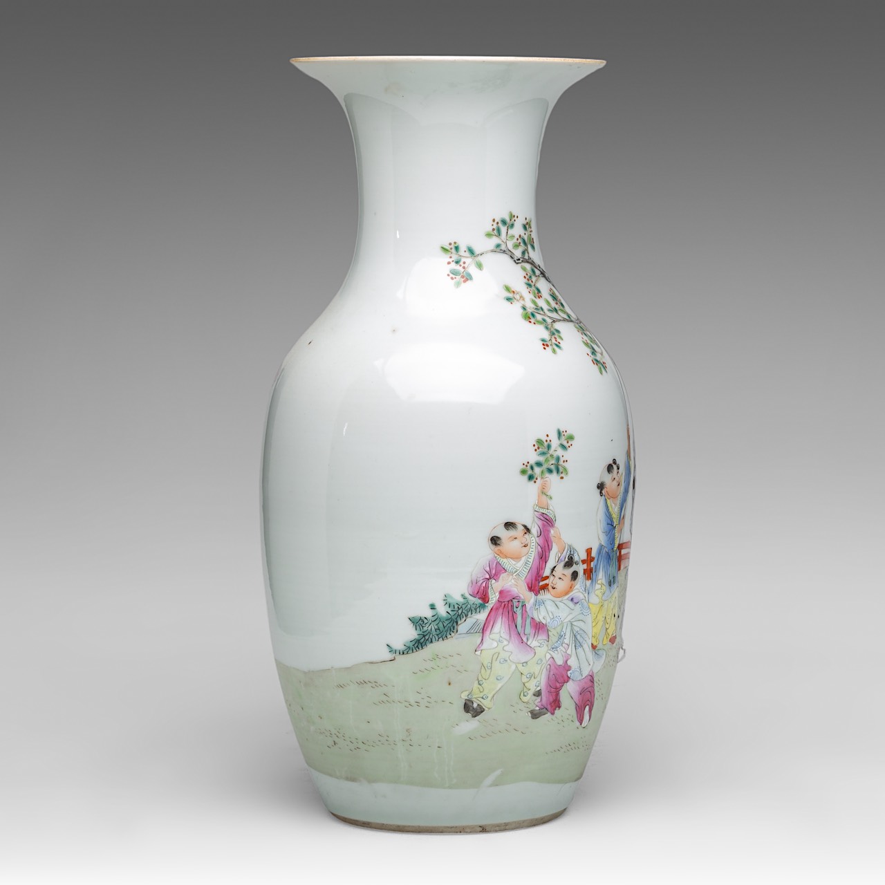 A Chinese famille rose 'Playful Boys' vase, Republic period, H 42 cm - Image 4 of 6
