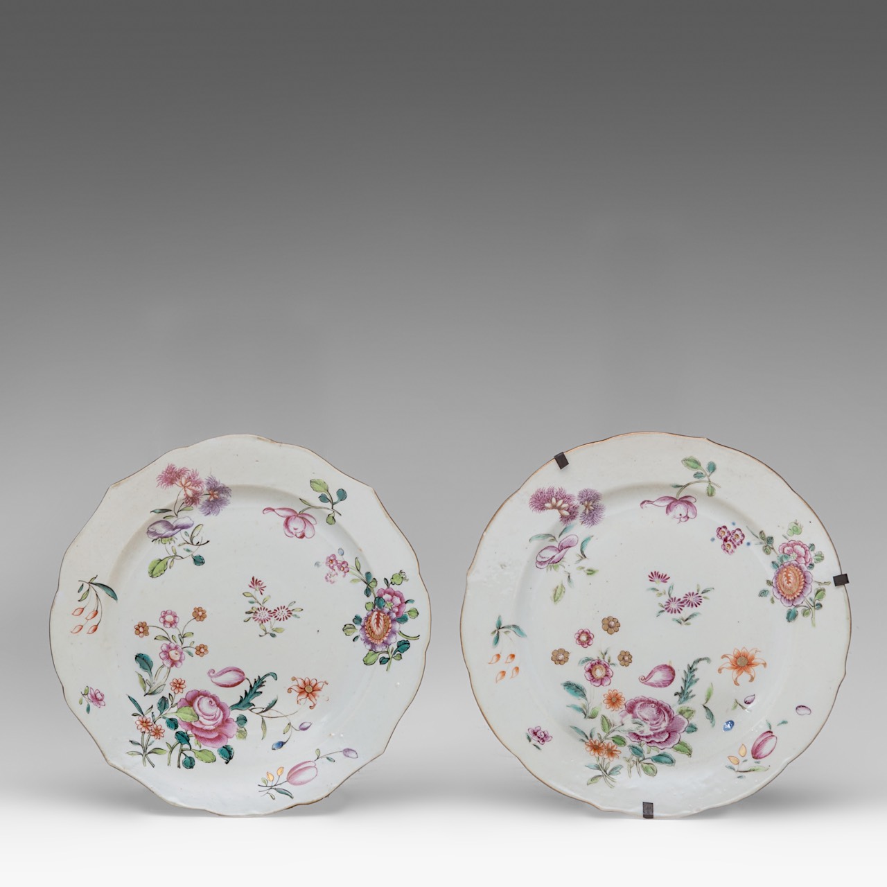 A series of two Chinese famille rose 'Magpies and Peonies' large plates and five famille rose 'Blume - Image 6 of 9