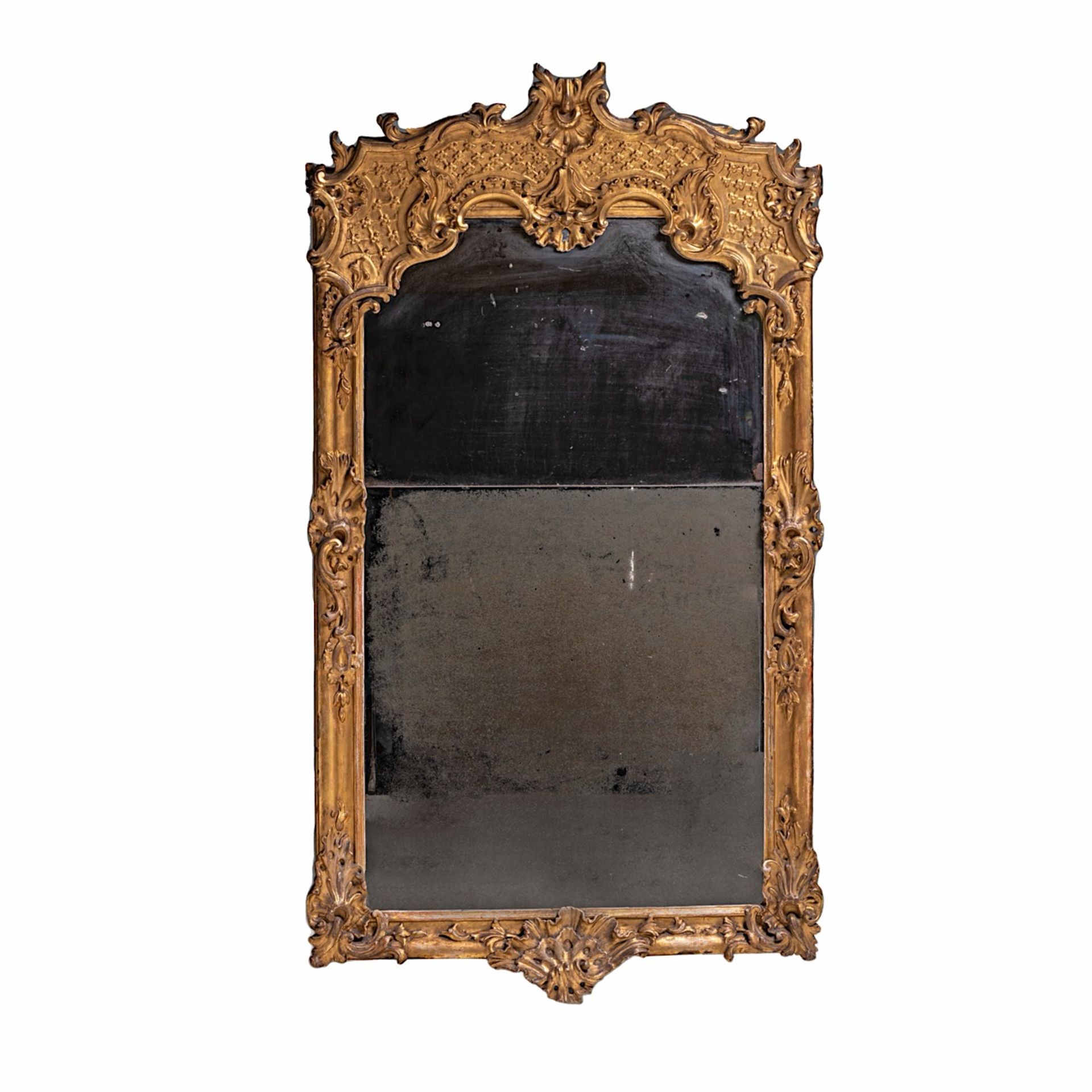 A Rococo giltwood trumeau mirror, mid 18thC 179 x 97 cm. (70.4 x 38.1 in.) - Bild 2 aus 3