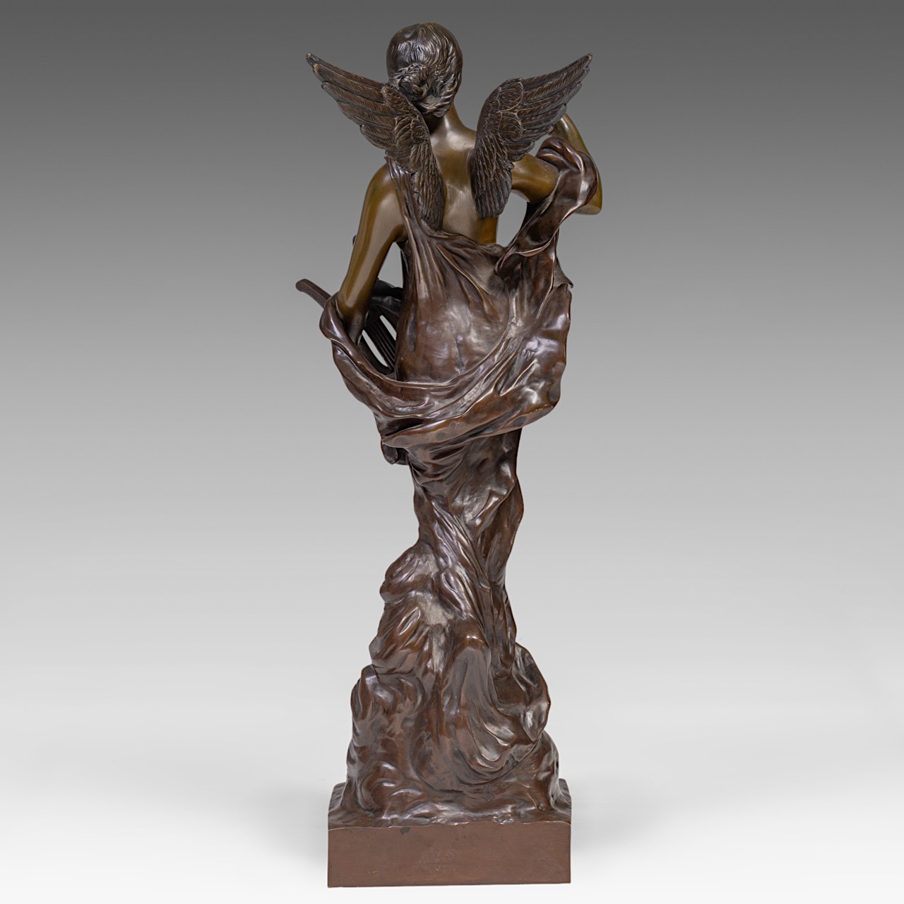 Pierre Etienne Daniel Campagne (1851-1914), 'L'inspiration', patinated bronze, H 85 cm - Image 5 of 26