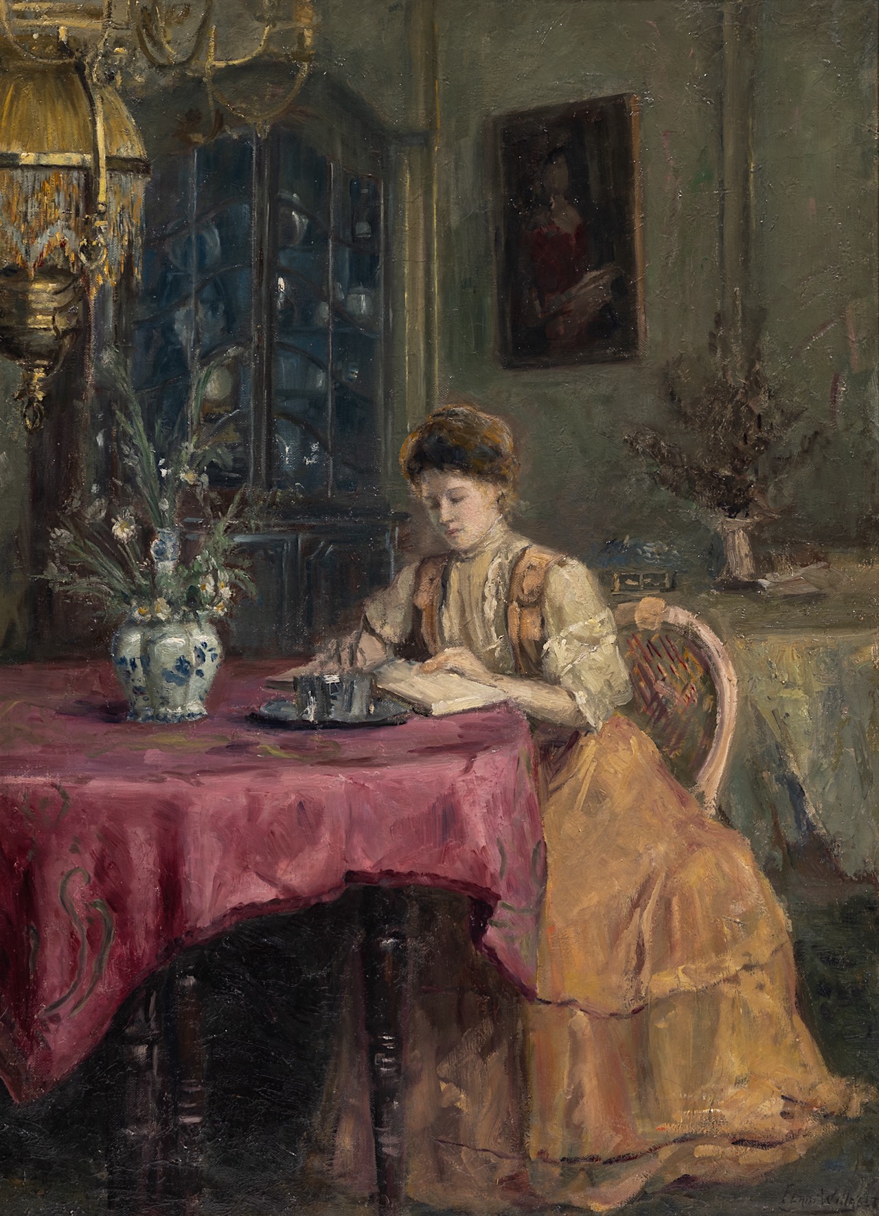 Ferdinand Willaert (1861-1931), lady sitting in a luxurious interior, oil on canvas 100 x 73 cm. (39