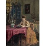 Ferdinand Willaert (1861-1931), lady sitting in a luxurious interior, oil on canvas 100 x 73 cm. (39
