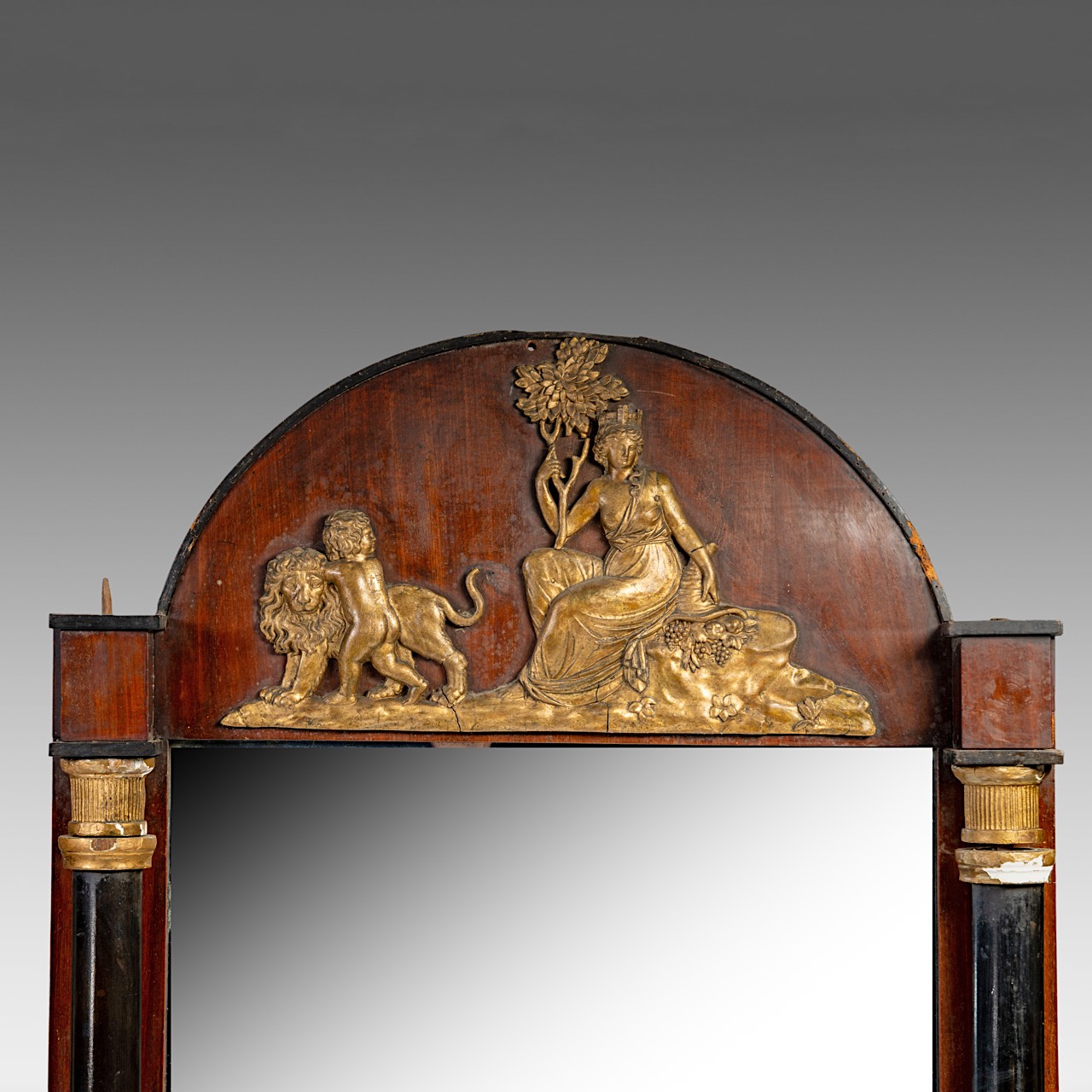 A mahogany veneered Biedermeier (1815-1860) mirror, probably German, H 207 cm - W 70,5 cm - Image 3 of 5