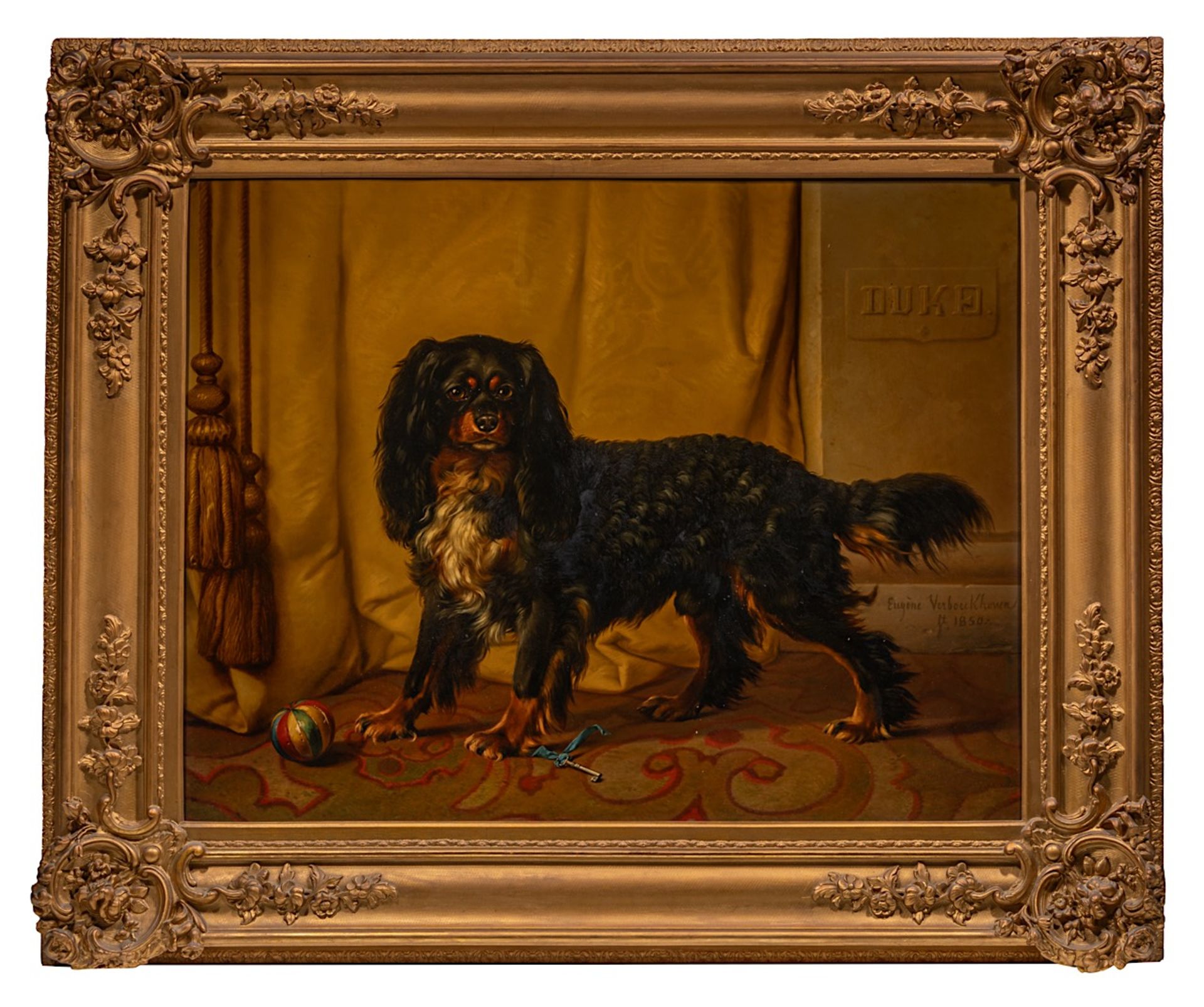 Eugene Verboeckhoven (1798/99-1881), A King Charles cavalier spaniel named Duke, 1850, oil on mahoga - Image 2 of 7