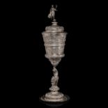 A 19thC Renaissance revival silver cup and cover, H 72,5 cm, total weight ca 2772 g