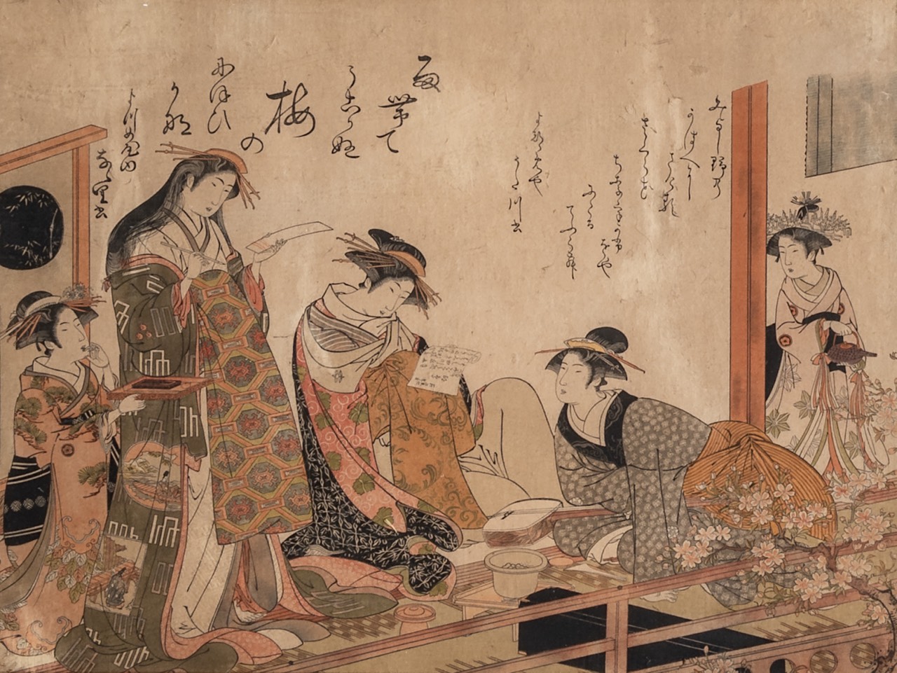 A large Japanese woodblock print by Kitao Masanobu (1761-1816) and a triptych by Kunisada (1786-1865 - Image 8 of 10