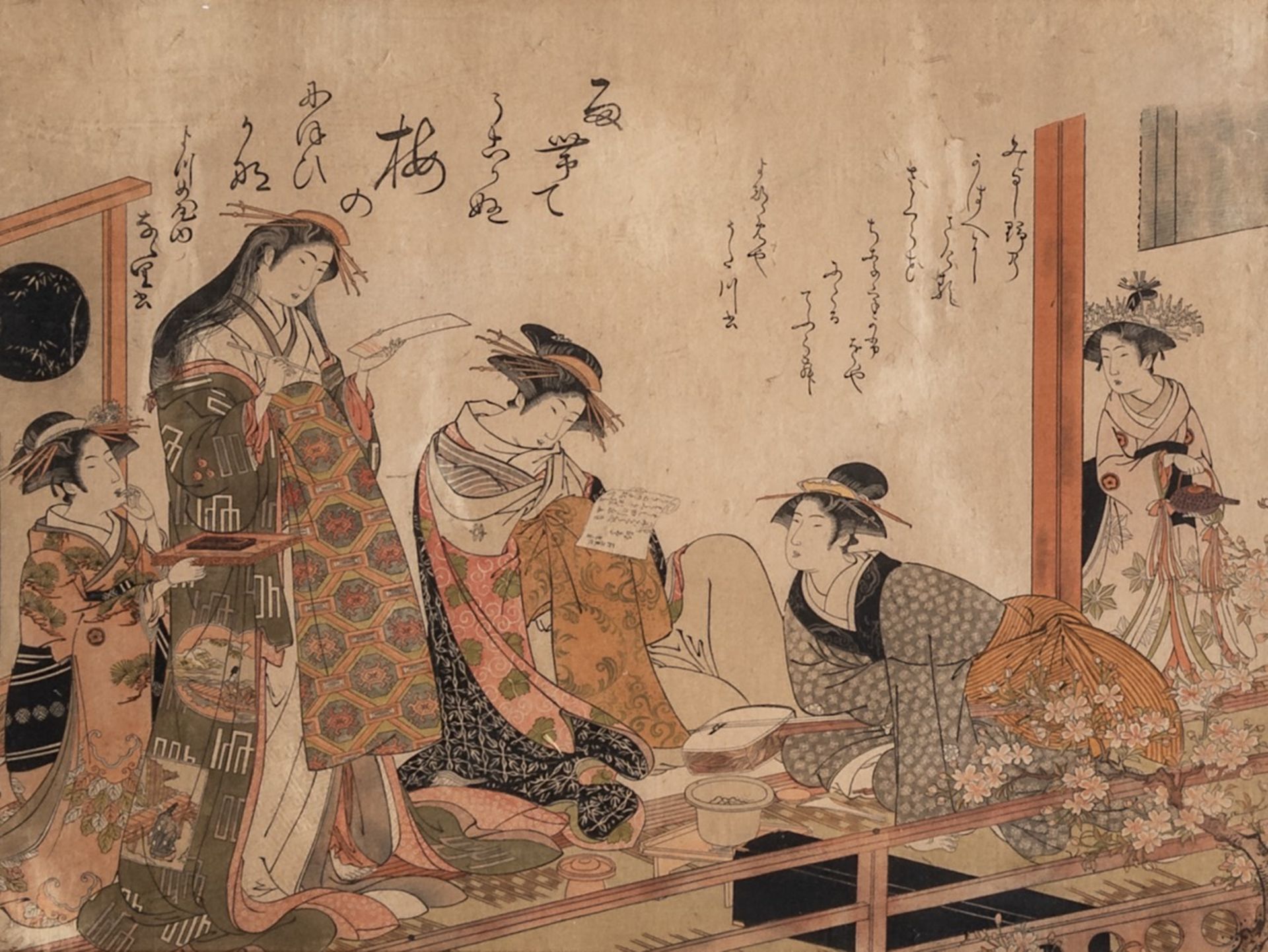 A large Japanese woodblock print by Kitao Masanobu (1761-1816) and a triptych by Kunisada (1786-1865 - Bild 8 aus 10