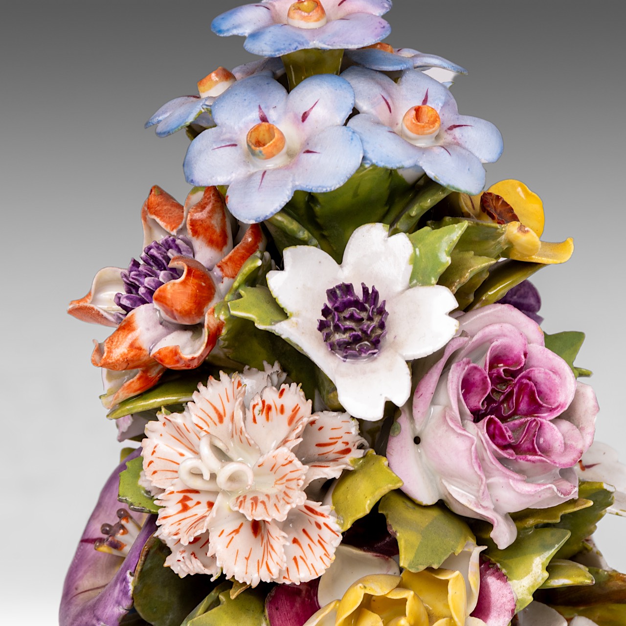 A pair of Saxony porcelain urns, with hand-painted roundels and flower relief decoration, marked Aug - Image 9 of 14