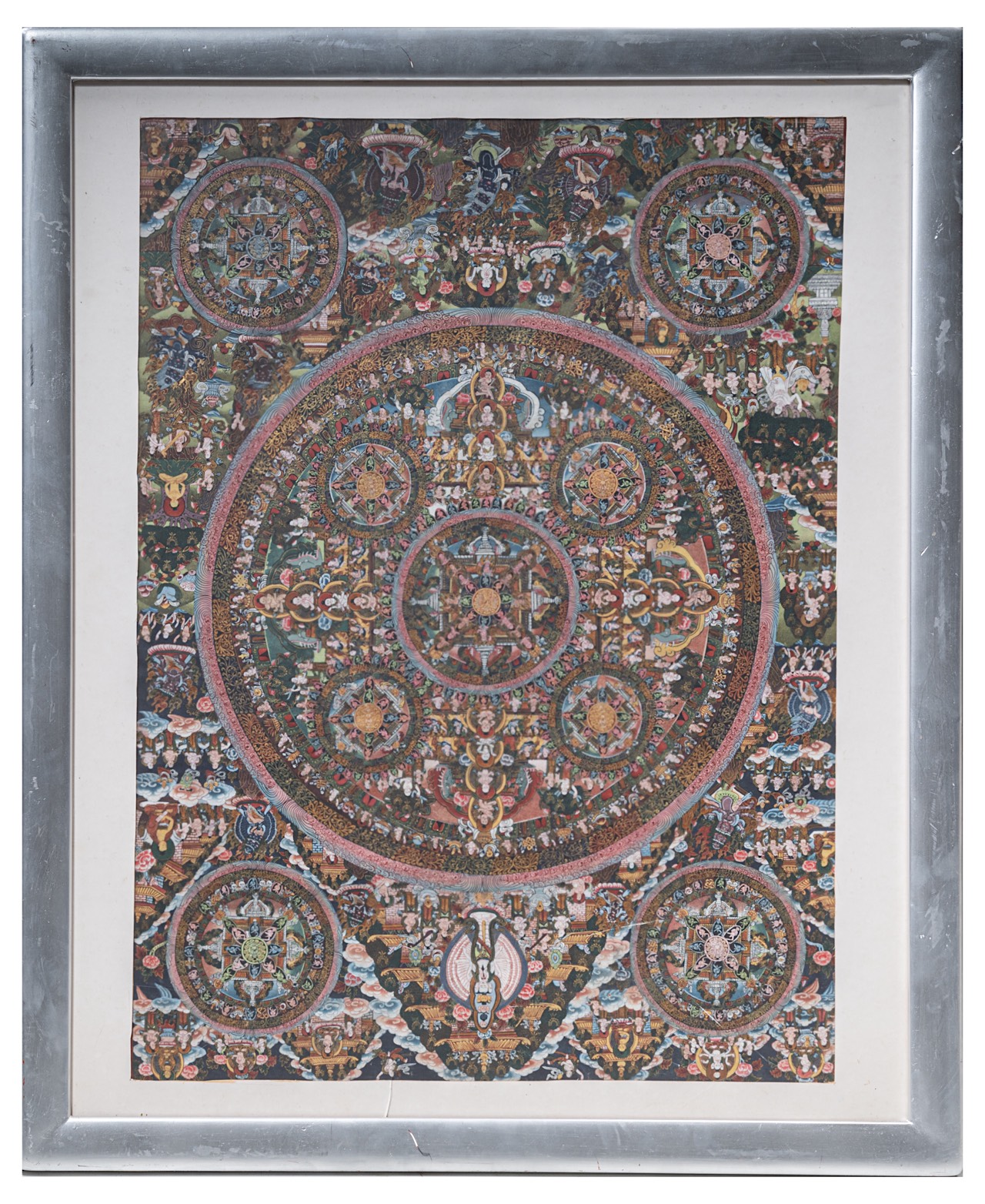 A Nepalese thangka of a mandela, 19thC/20thC, framed 71 x 87 cm - Image 2 of 4