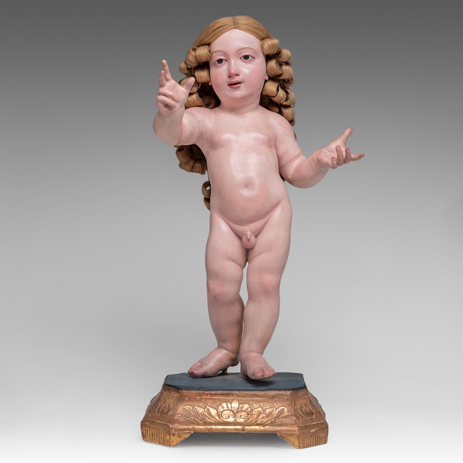 An Italian polychrome painted wooden, late 18th-century so-called 'Bambino Gesu', H (figure) 48 cm.