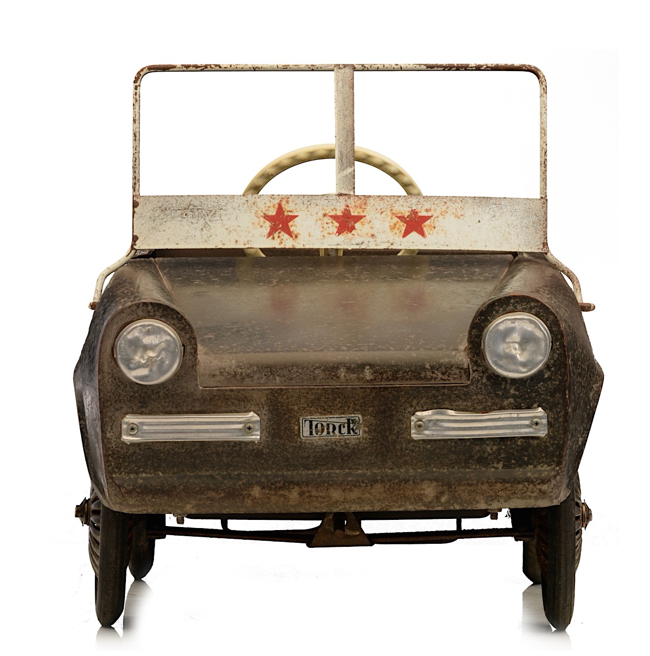 A rare Torck 'Patton' khaki army Willys Jeep metal pedal car, 1967-1968, 46 x 41,5 x 92 cm - Image 2 of 18