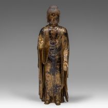 An imposing Japanese gilt lacquered standing Buddha Shakyamuni, Meiji period, H 101 cm