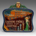 A rare commercial polychrome earthenware plaquette of the Caesens pottery manufactory, Courtrai, ca.