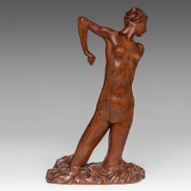 George Minne (1866-1941), 'Baigneuse I', carved wood, H 40 cm