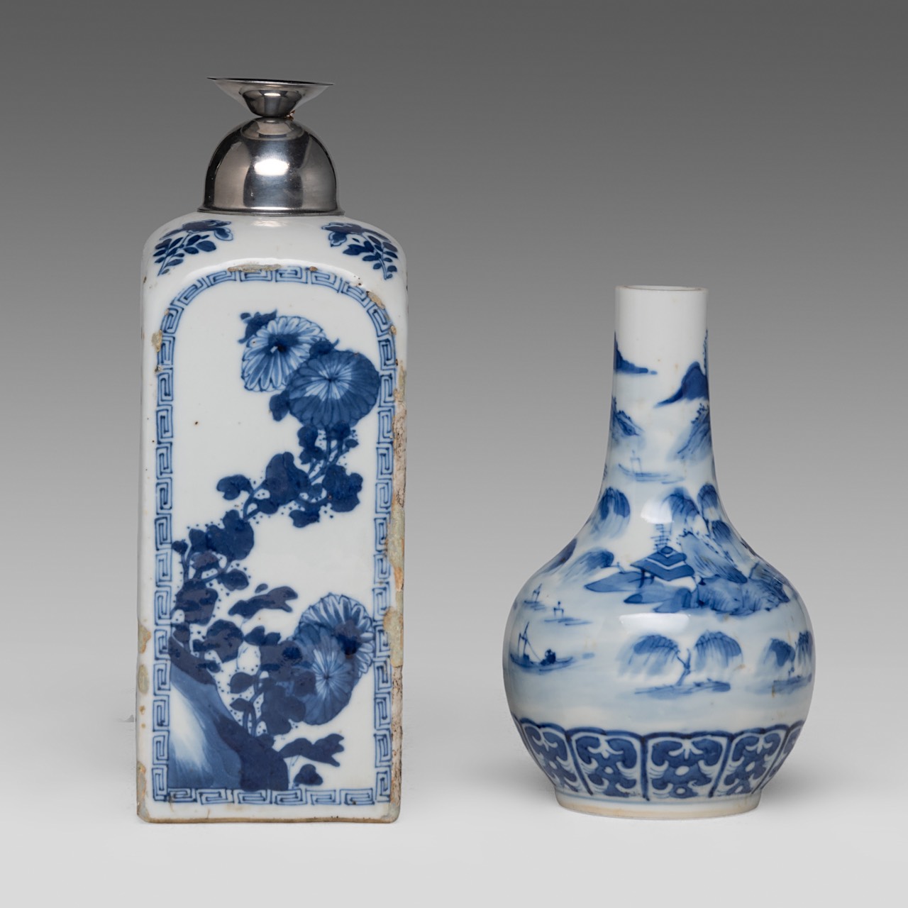 A small collection of six Chinese porcelain ware, Kangxi and late Qing, tallest H 23 cm (6) - Image 10 of 19