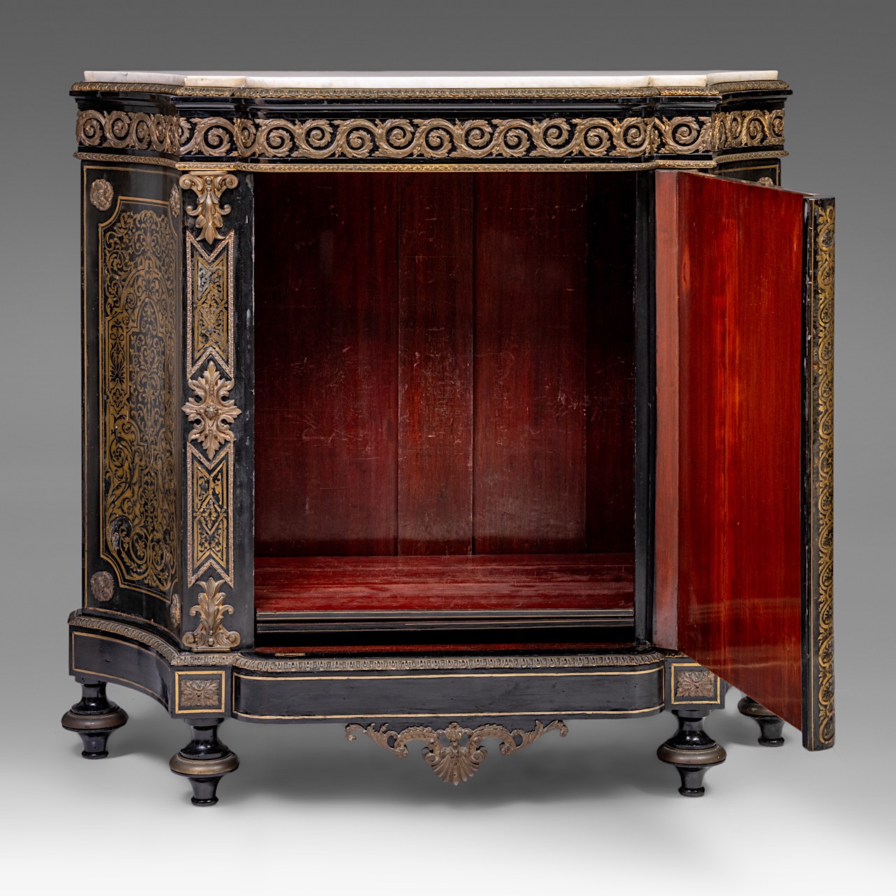 A Napoleon III (1852-1870) Boulle work 'meuble d'appui' with a marble top and gilt bronze mounts, H - Image 3 of 7