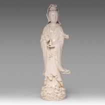 A large Chinese Dehua blanc-de-chine standing Guanyin, marked 'He Chaozong', H 69 cm