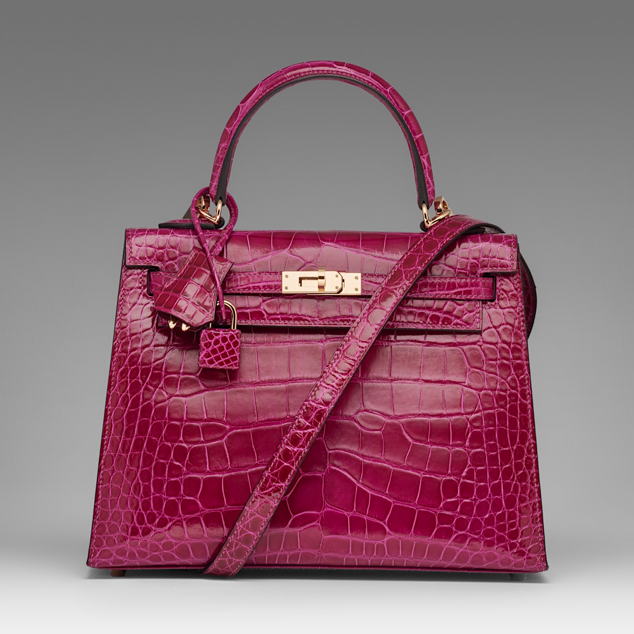 PREMIUM LOT - HERMES, Kelly Sellier 25 bag, Rose Pourpre Alligator Mississippiensi Lisse, with gilt - Image 2 of 12