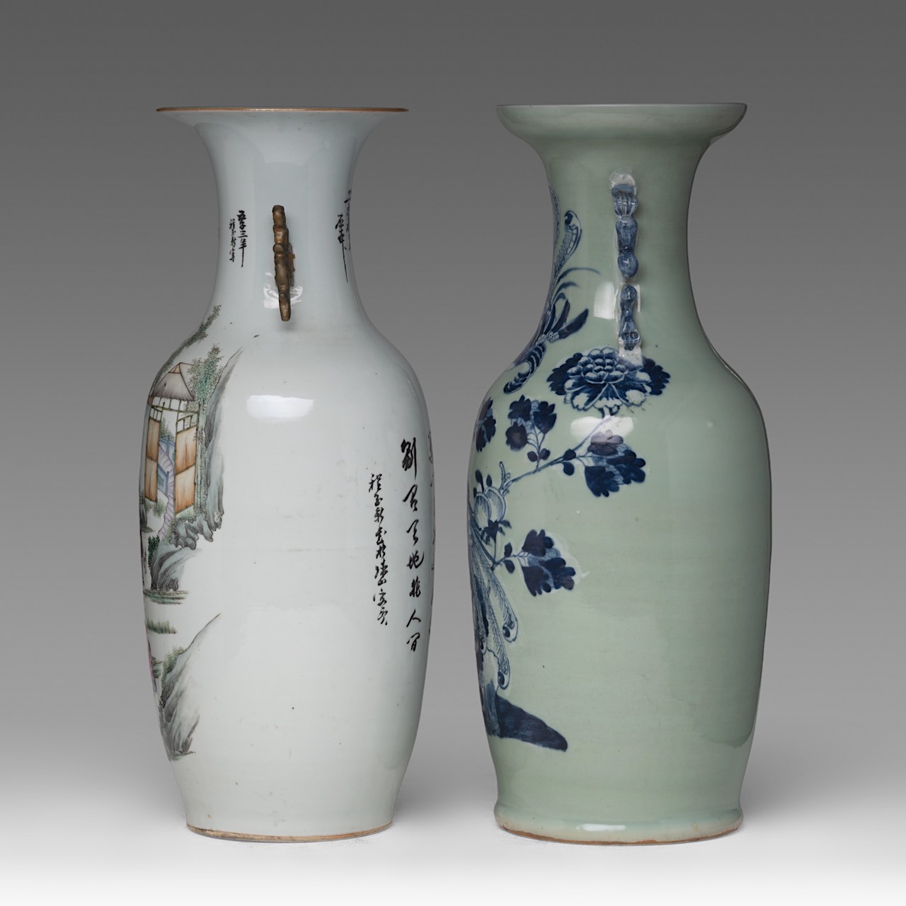 A Chinese famille rose 'Playful Boys' vase, with a signed text - added a blue and white on celadon g - Image 2 of 6