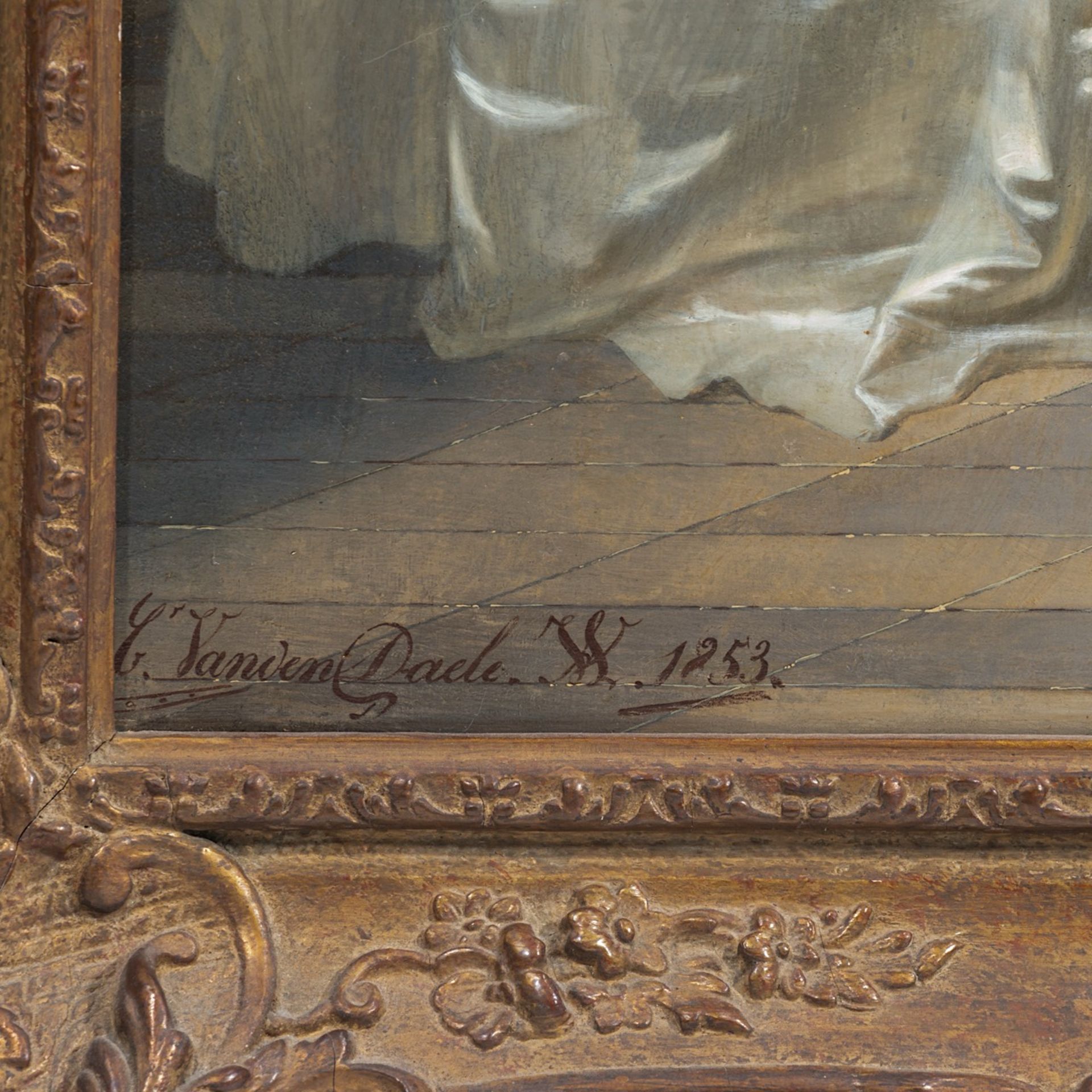 Casimir van den Daele (1818-1880), a visit from grandma, 1853, oil on panel 63 x 52 cm. (24.8 x 20.4 - Bild 4 aus 6