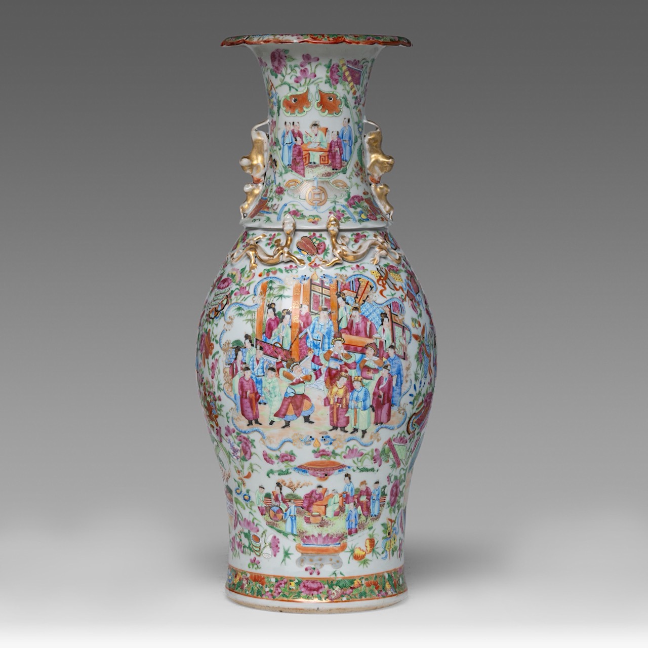 A pair of Chinese famille rose 'Romance of the Three Kingdoms' vases, late 19thC, H 43 cm - added a - Image 8 of 13