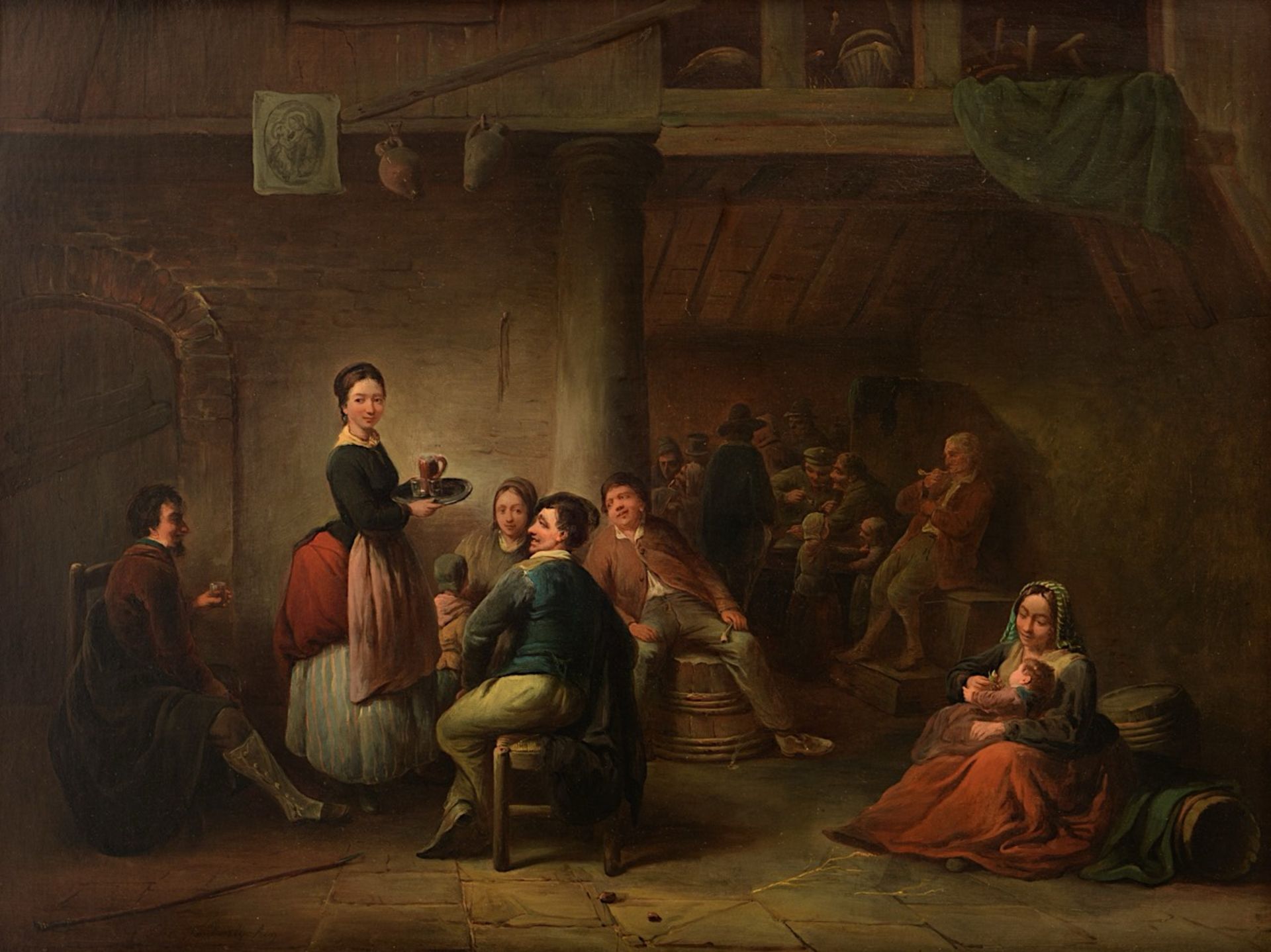 Felix Van den Eycken (19thC), a genre scene in the inn, oil on canvas 56 x 73 cm. (22.0 x 28.7 in.), - Bild 9 aus 16