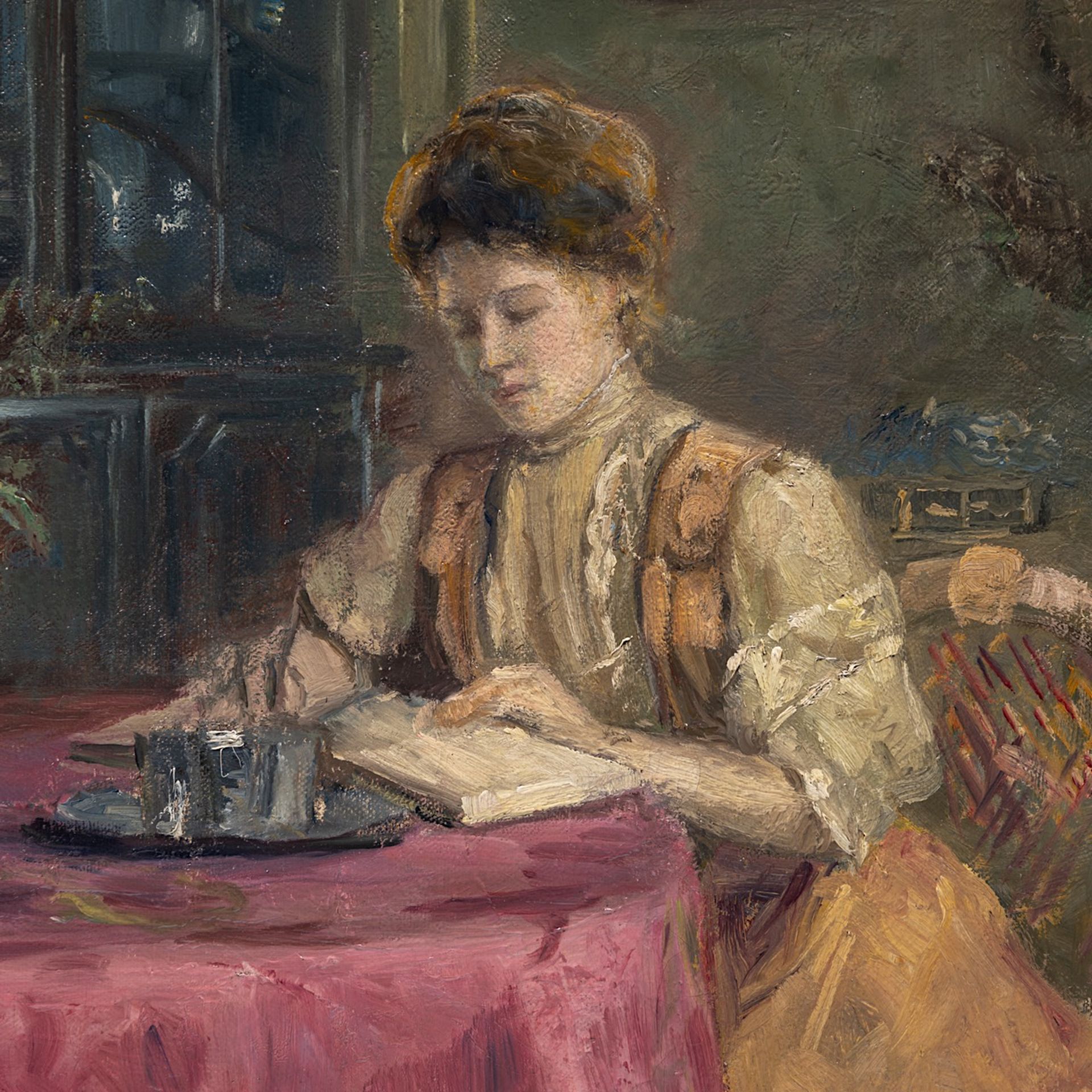 Ferdinand Willaert (1861-1931), lady sitting in a luxurious interior, oil on canvas 100 x 73 cm. (39 - Bild 5 aus 7